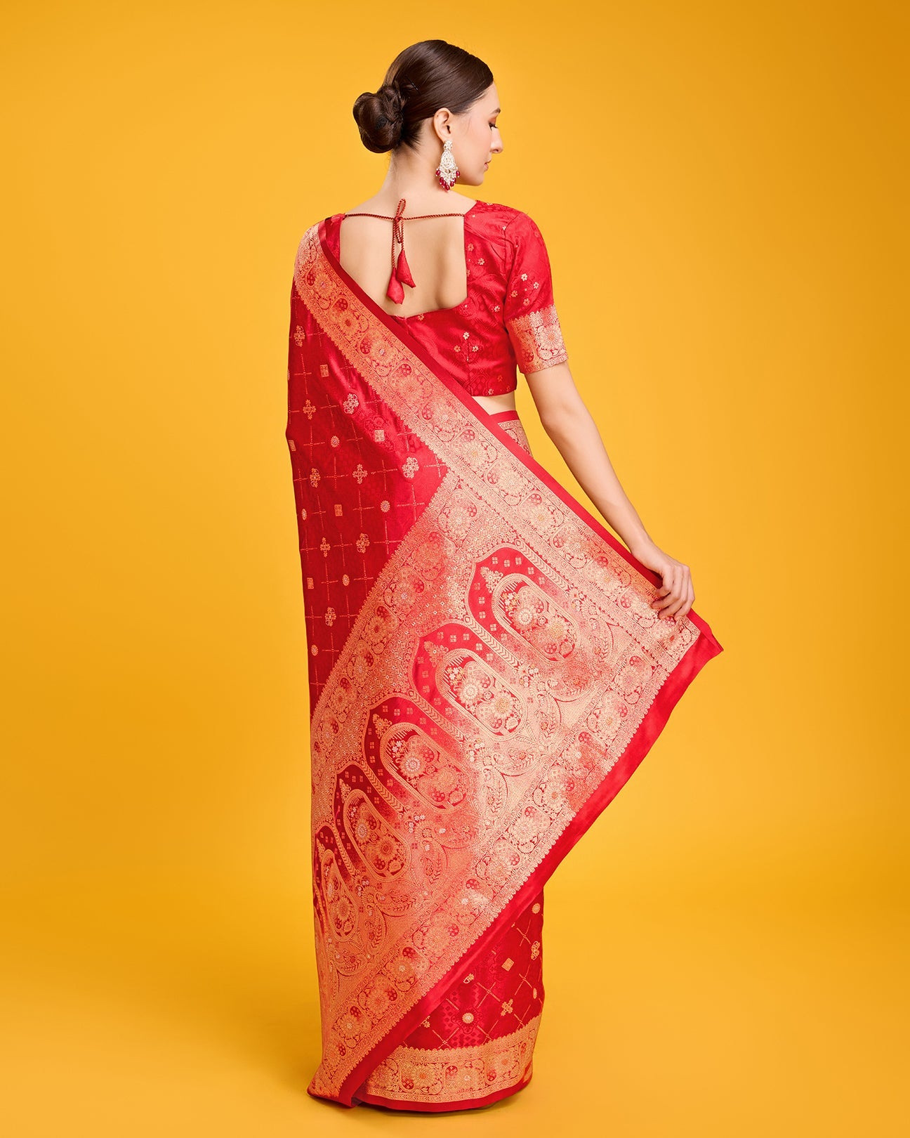 Rani Pink Banarasi Satin Silk Zari Woven Work Saree - Monjolika Fashion
