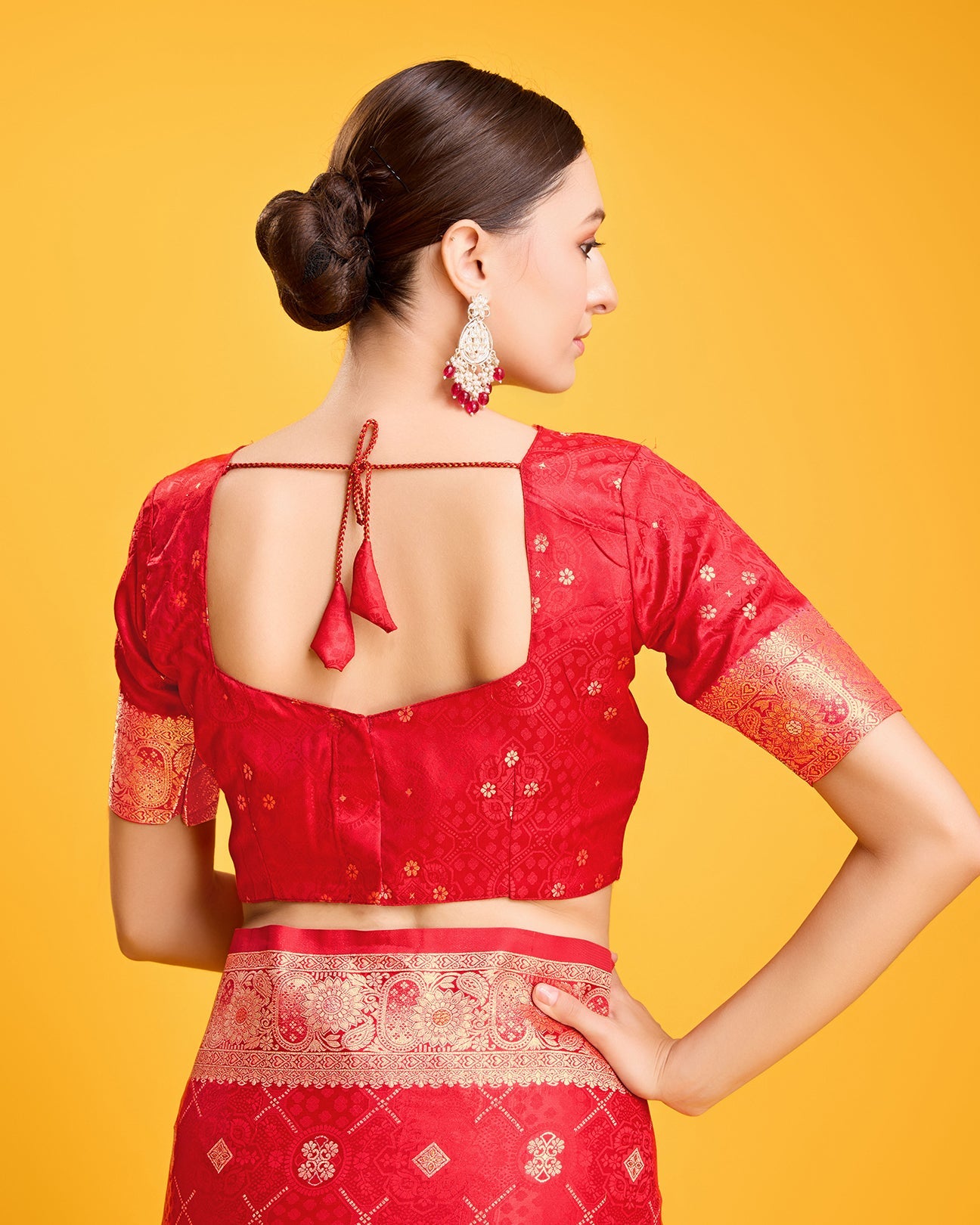 Rani Pink Banarasi Satin Silk Zari Woven Work Saree - Monjolika Fashion