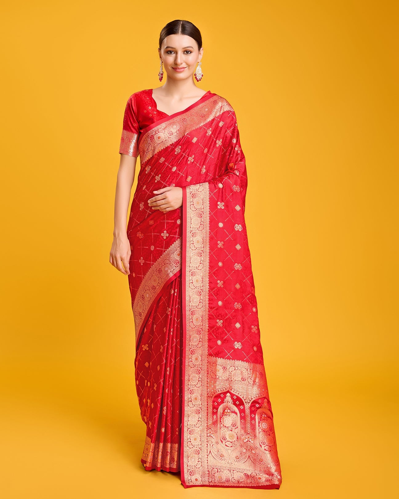 Rani Pink Banarasi Satin Silk Zari Woven Work Saree - Monjolika Fashion