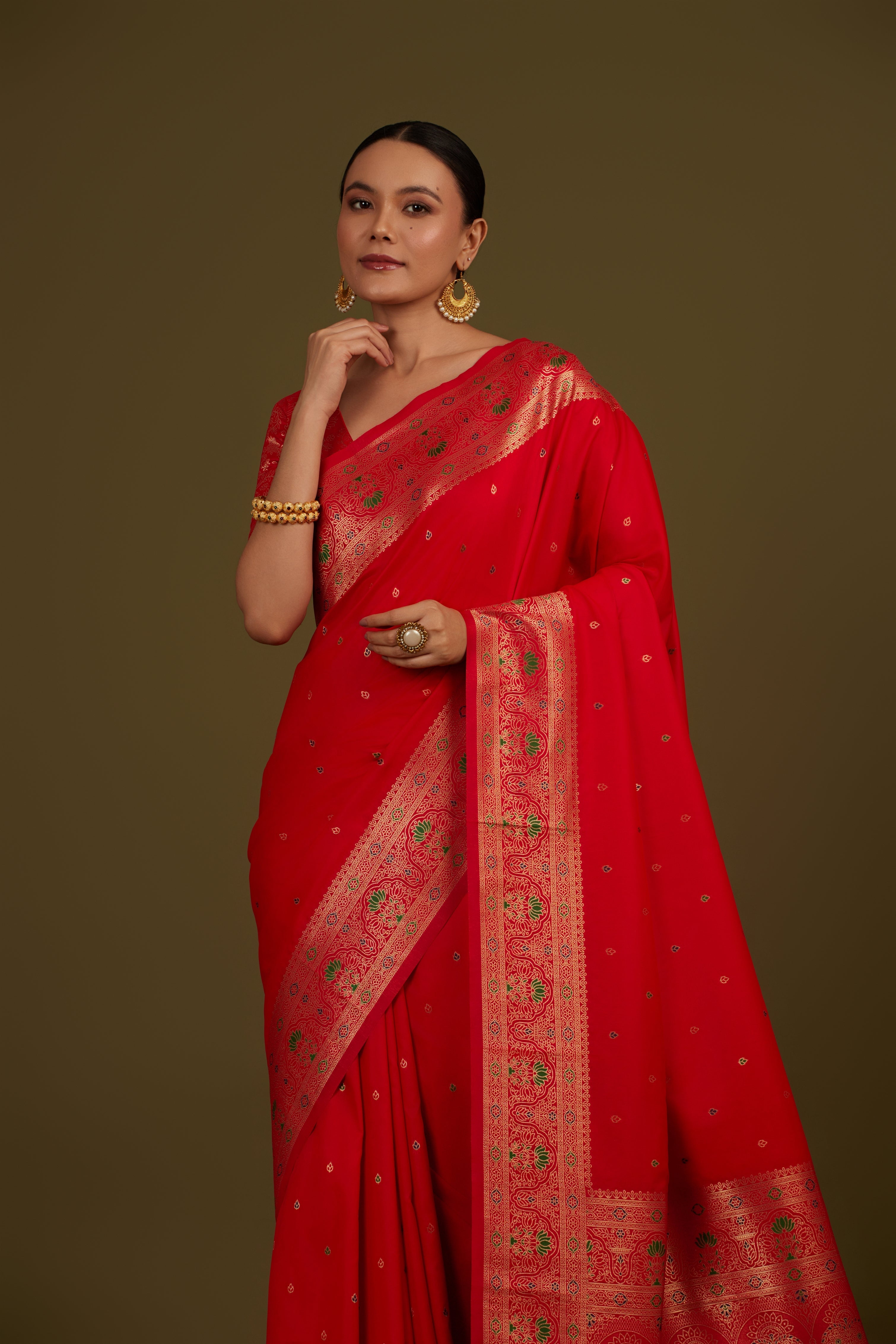 Cyan Banarasi Silk Blend Brocade Motifs Zari Woven Saree