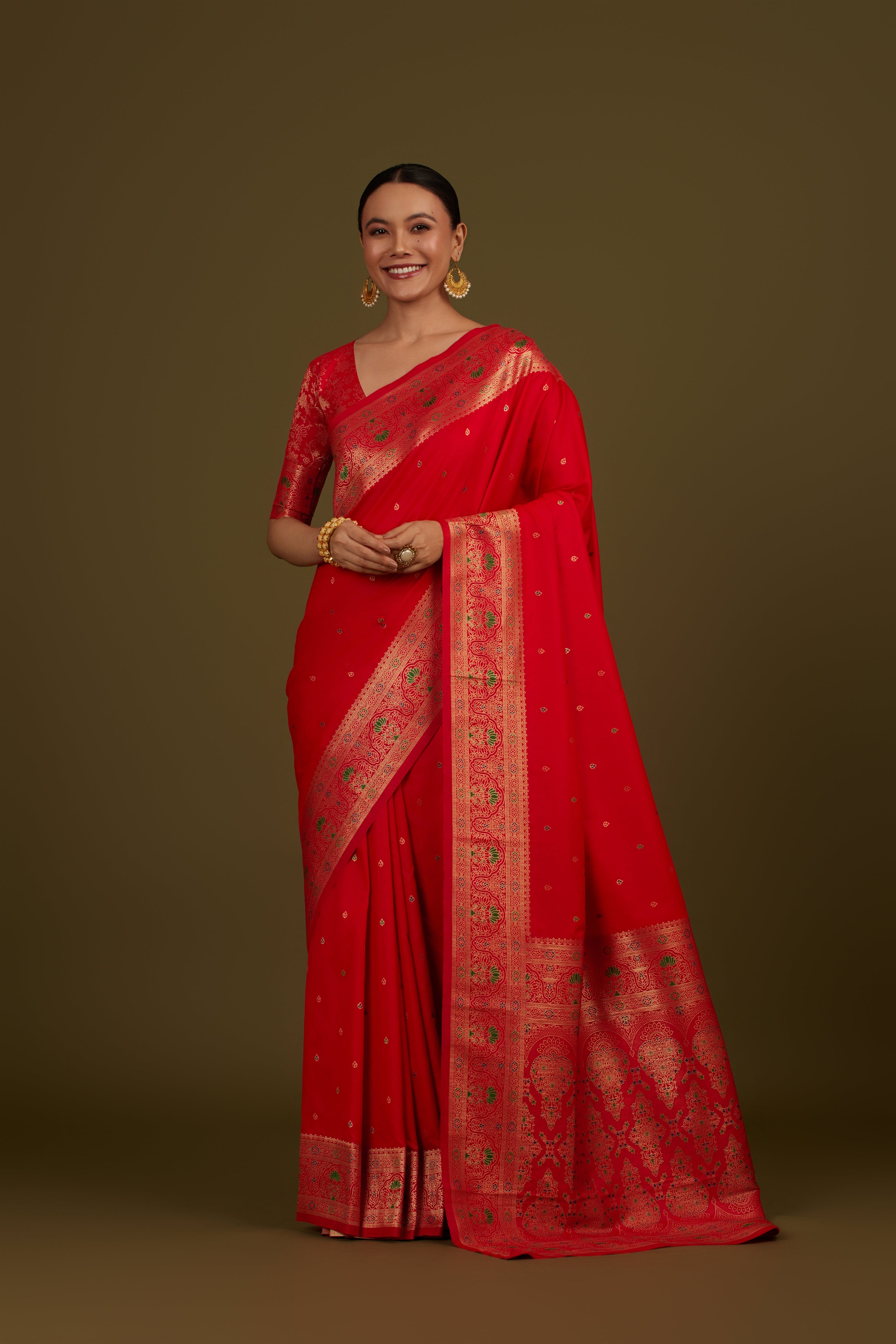 Cyan Banarasi Silk Blend Brocade Motifs Zari Woven Saree