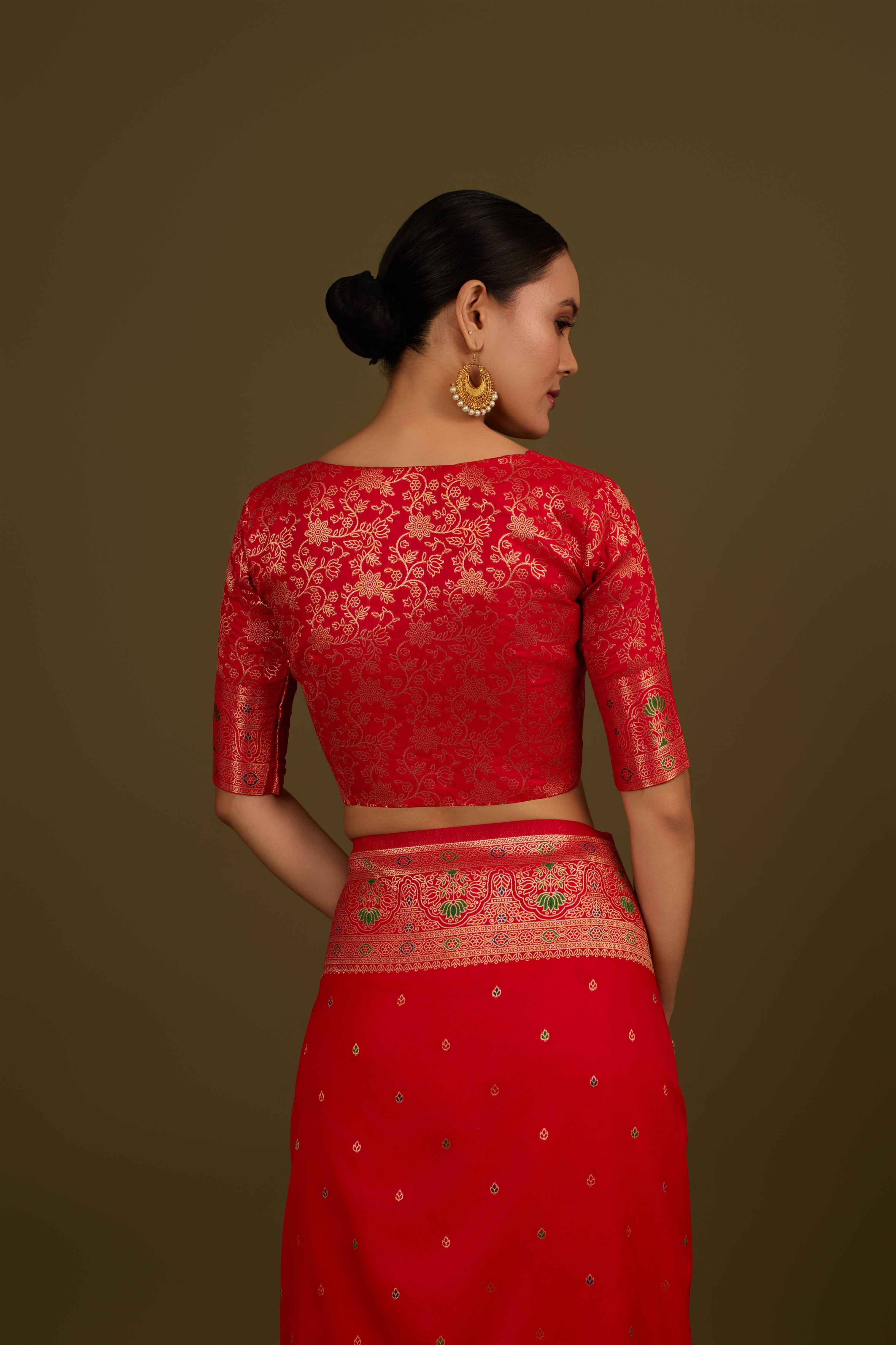 Red Banarasi Silk Blend Brocade Motifs Zari Woven Saree