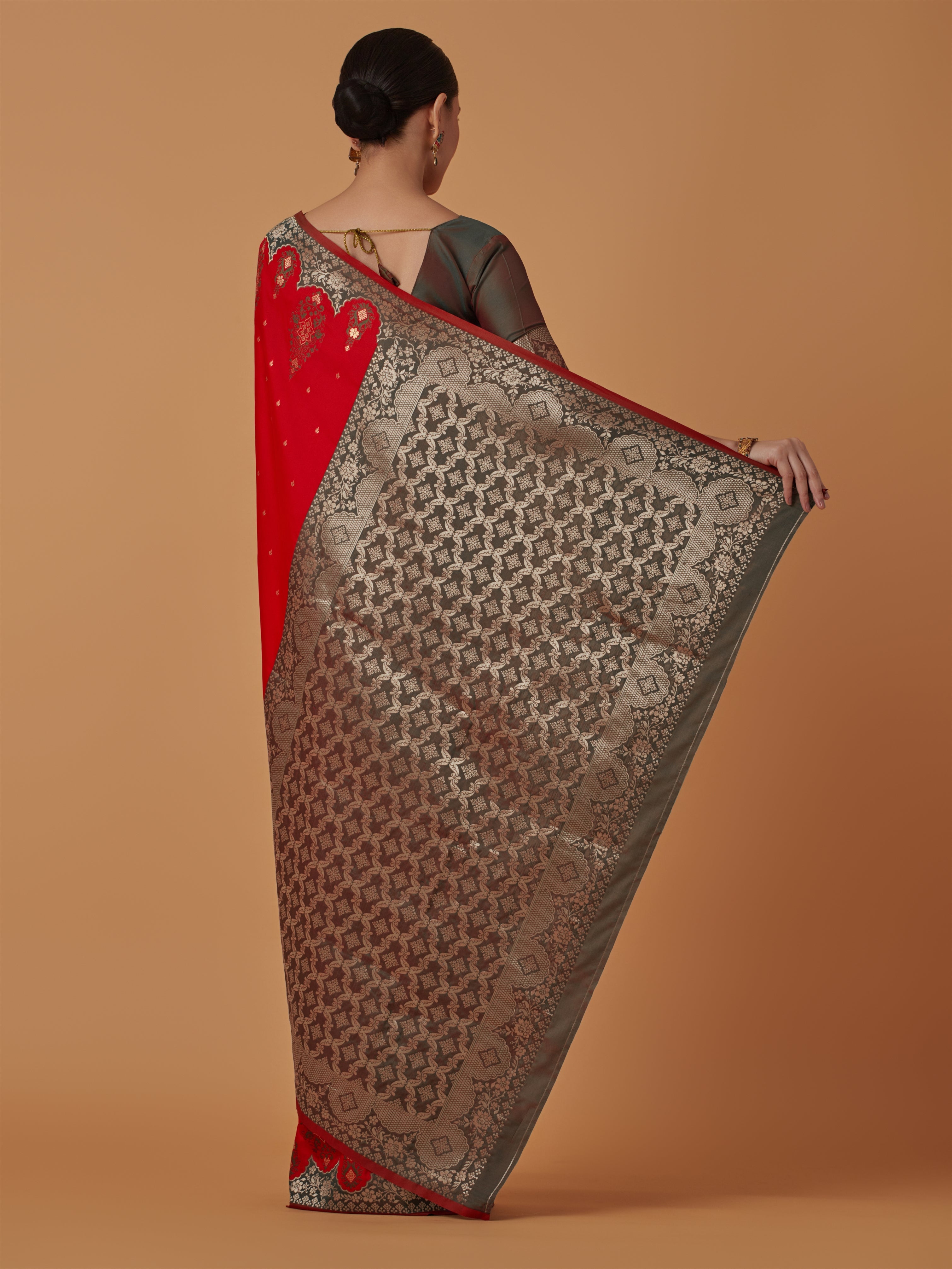Red Banarasi Silk Blend Zari Woven Contemporary Saree