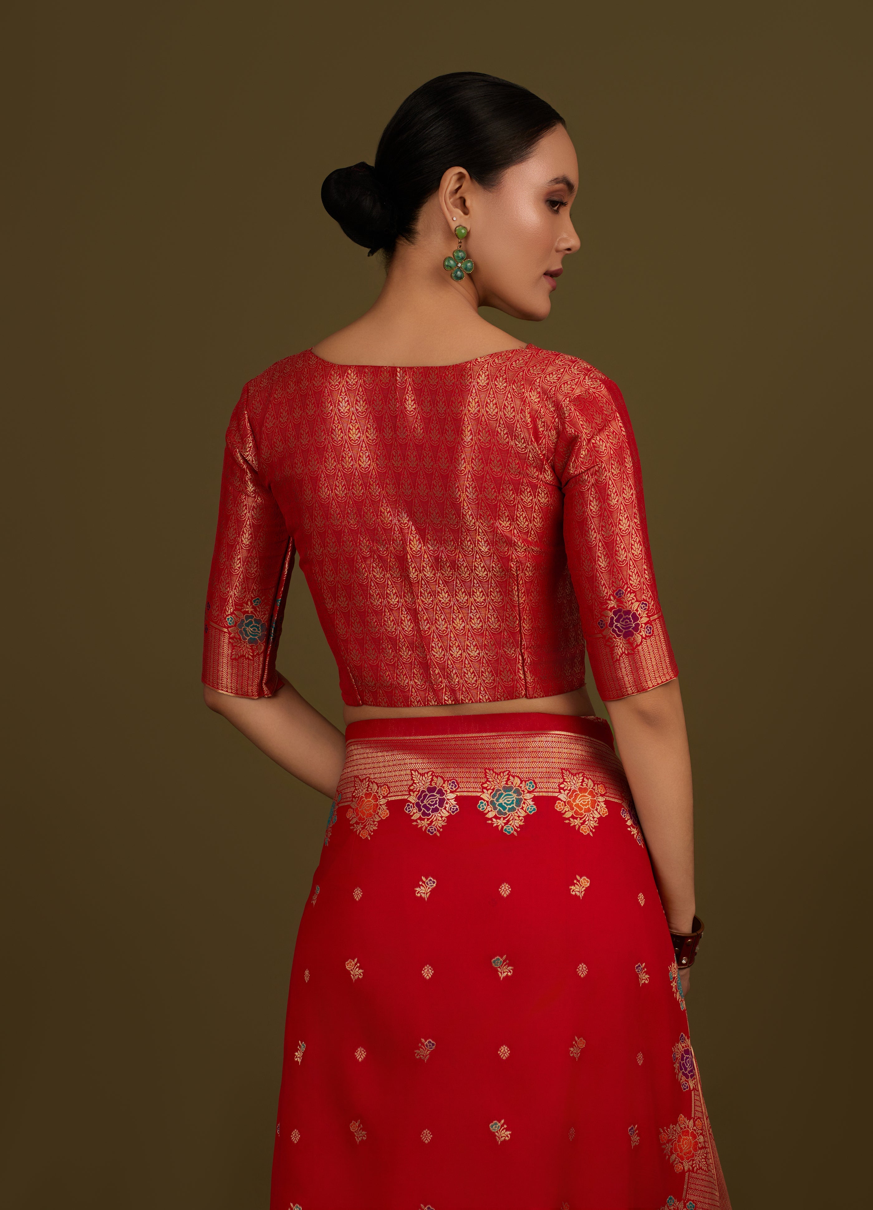 Red Banarasi Silk Blend Zari Woven Saree