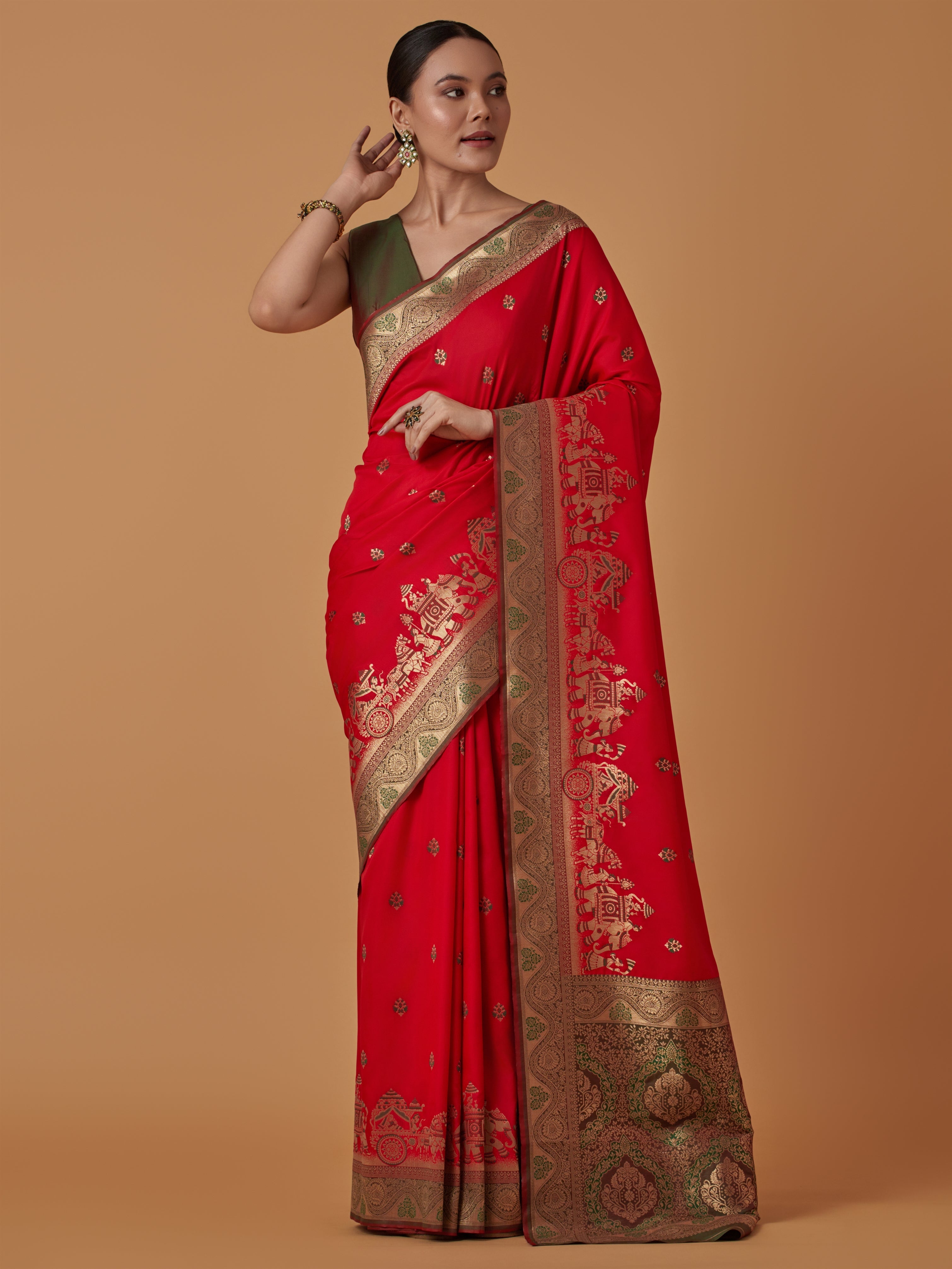 Red Banarasi Silk Dulha Dulhan Zari Woven Saree