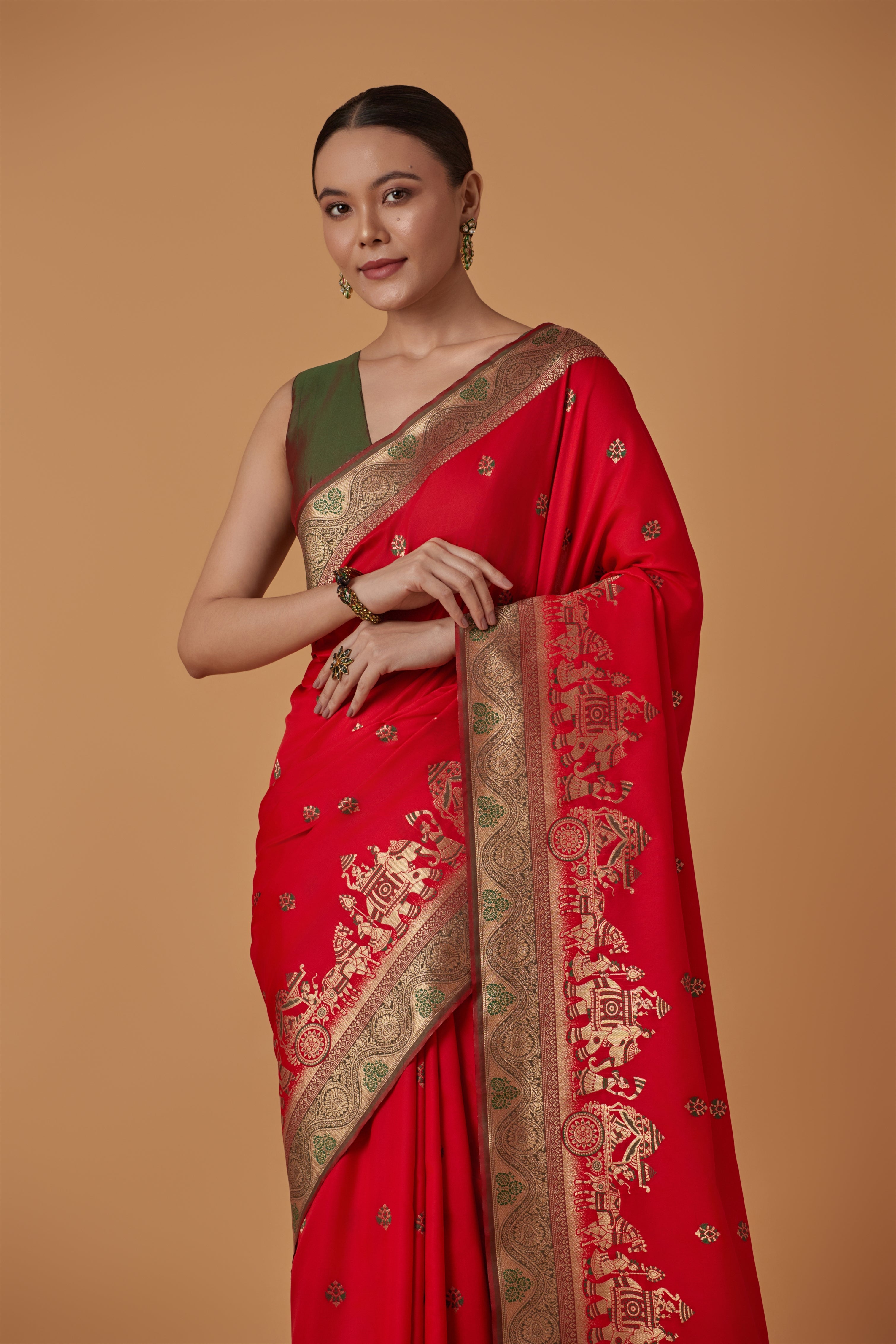 Red Banarasi Silk Dulha Dulhan Zari Woven Saree