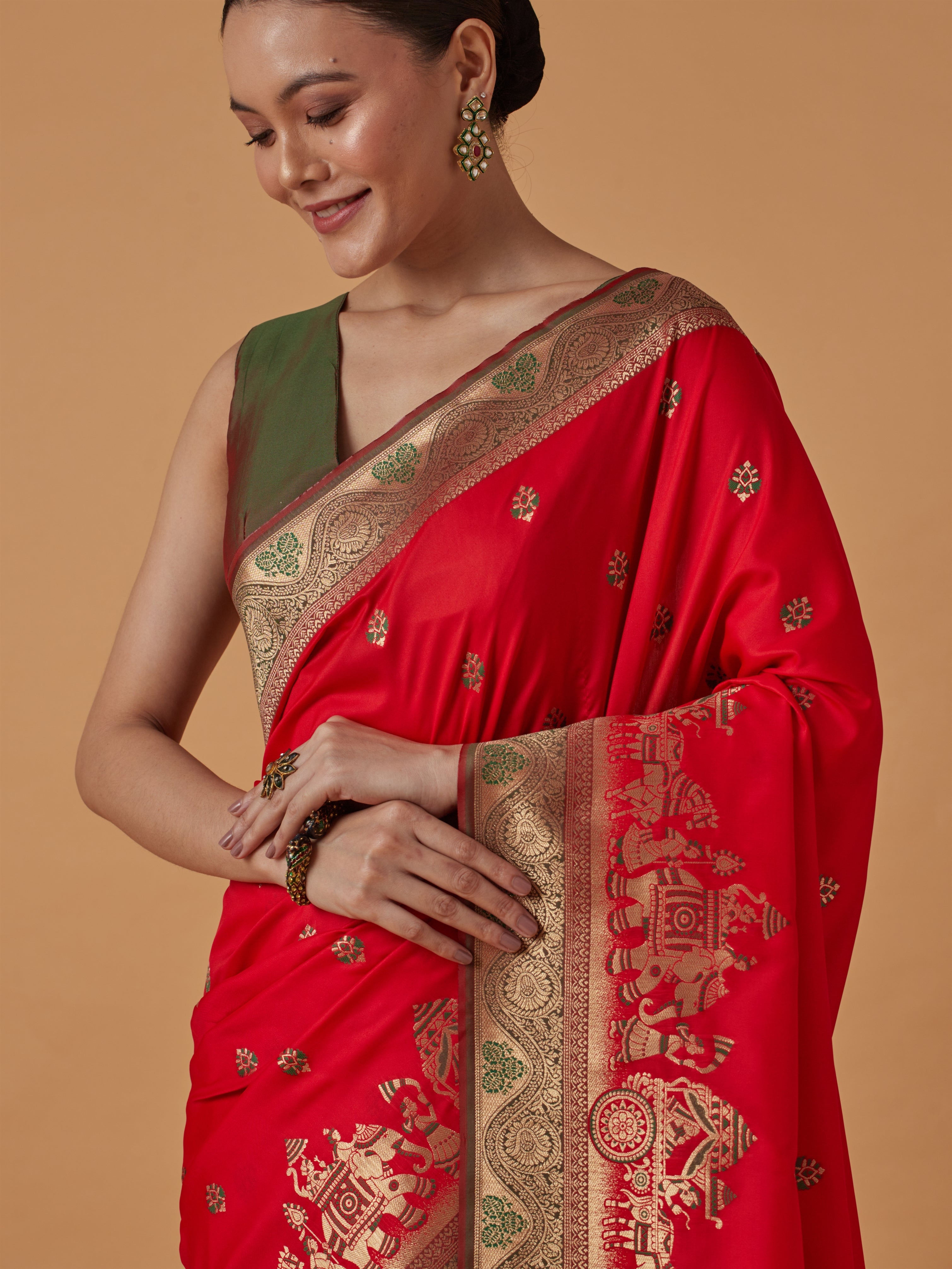 Red Banarasi Silk Dulha Dulhan Zari Woven Saree