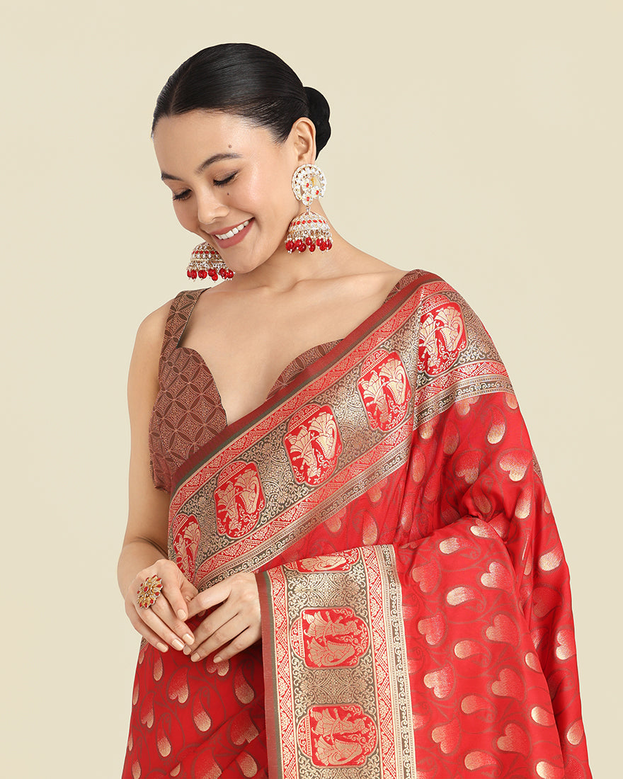 Red Banarasi Silk Weaving Work Traditional Saree