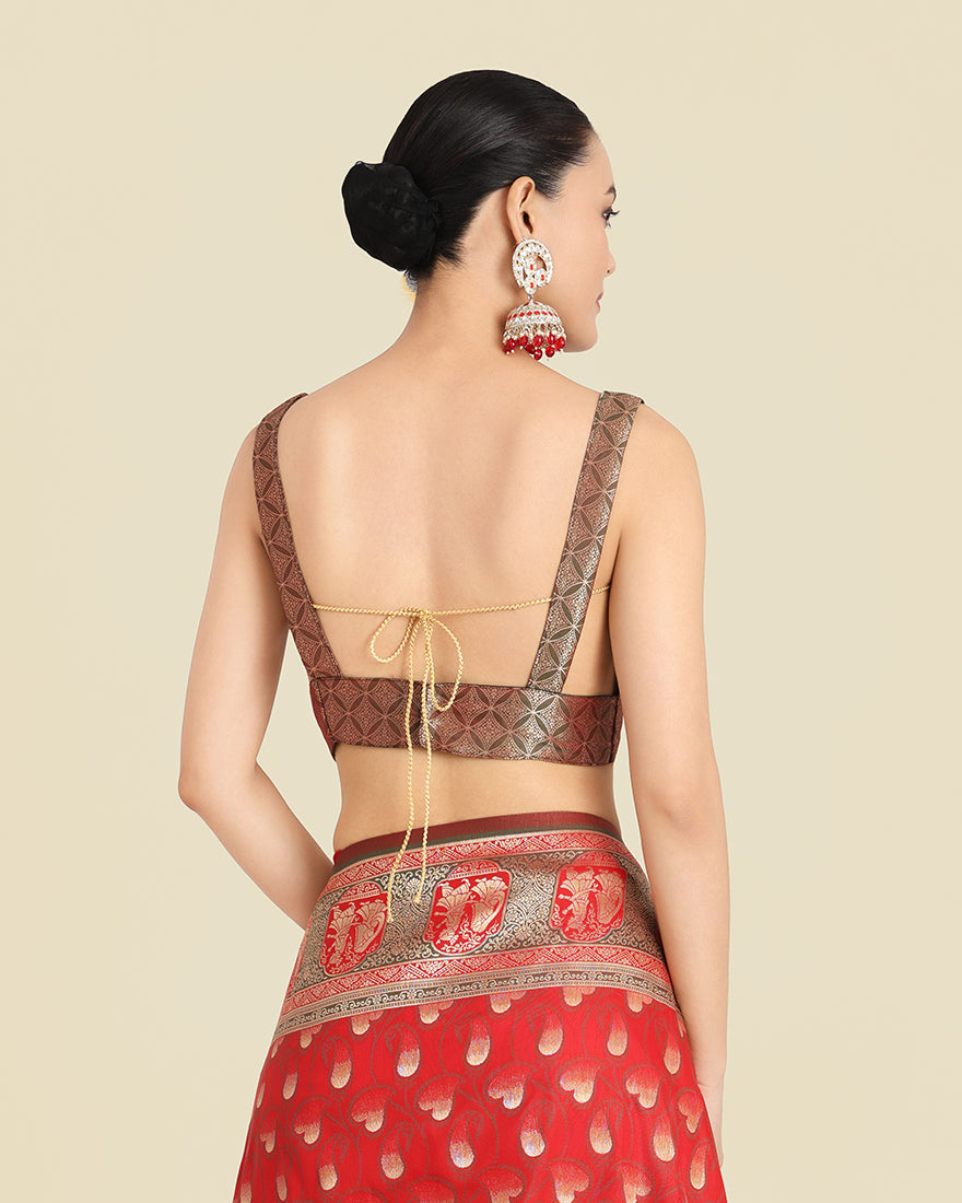Red Banarasi Silk Weaving Work Traditional Saree