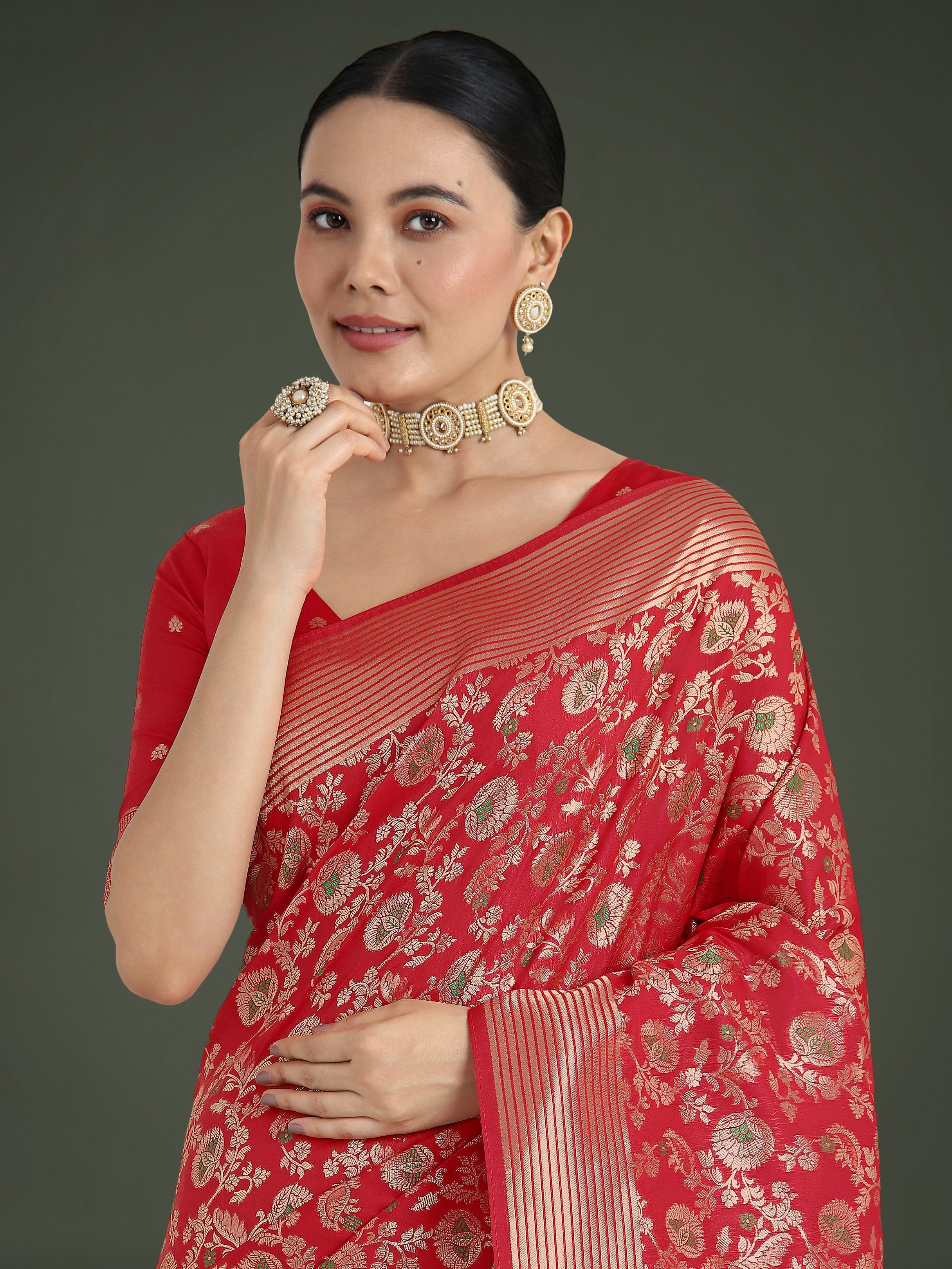 Red Banarasi Silk Zaal Woven Pattern Traditional Saree