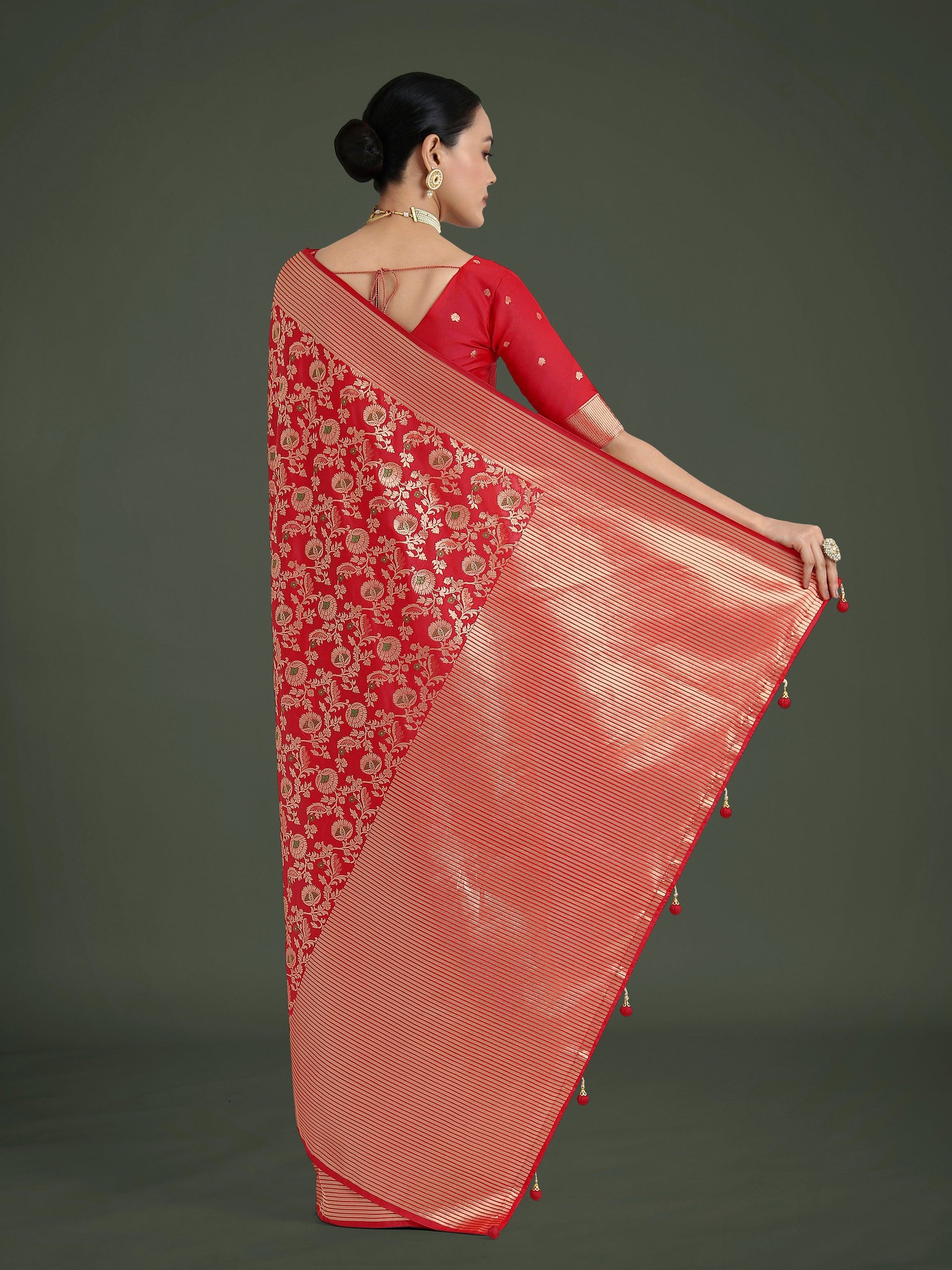Red Banarasi Silk Zaal Woven Pattern Traditional Saree