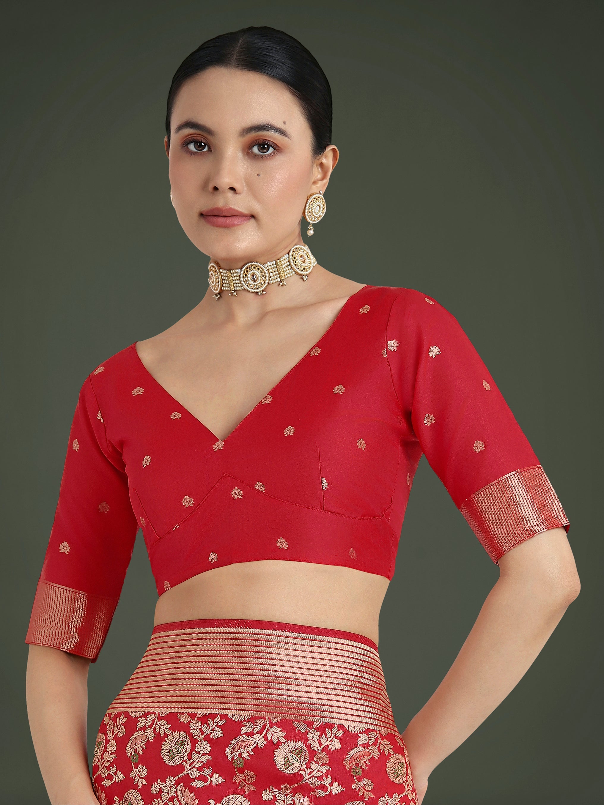 Red Banarasi Silk Zaal Woven Pattern Traditional Saree