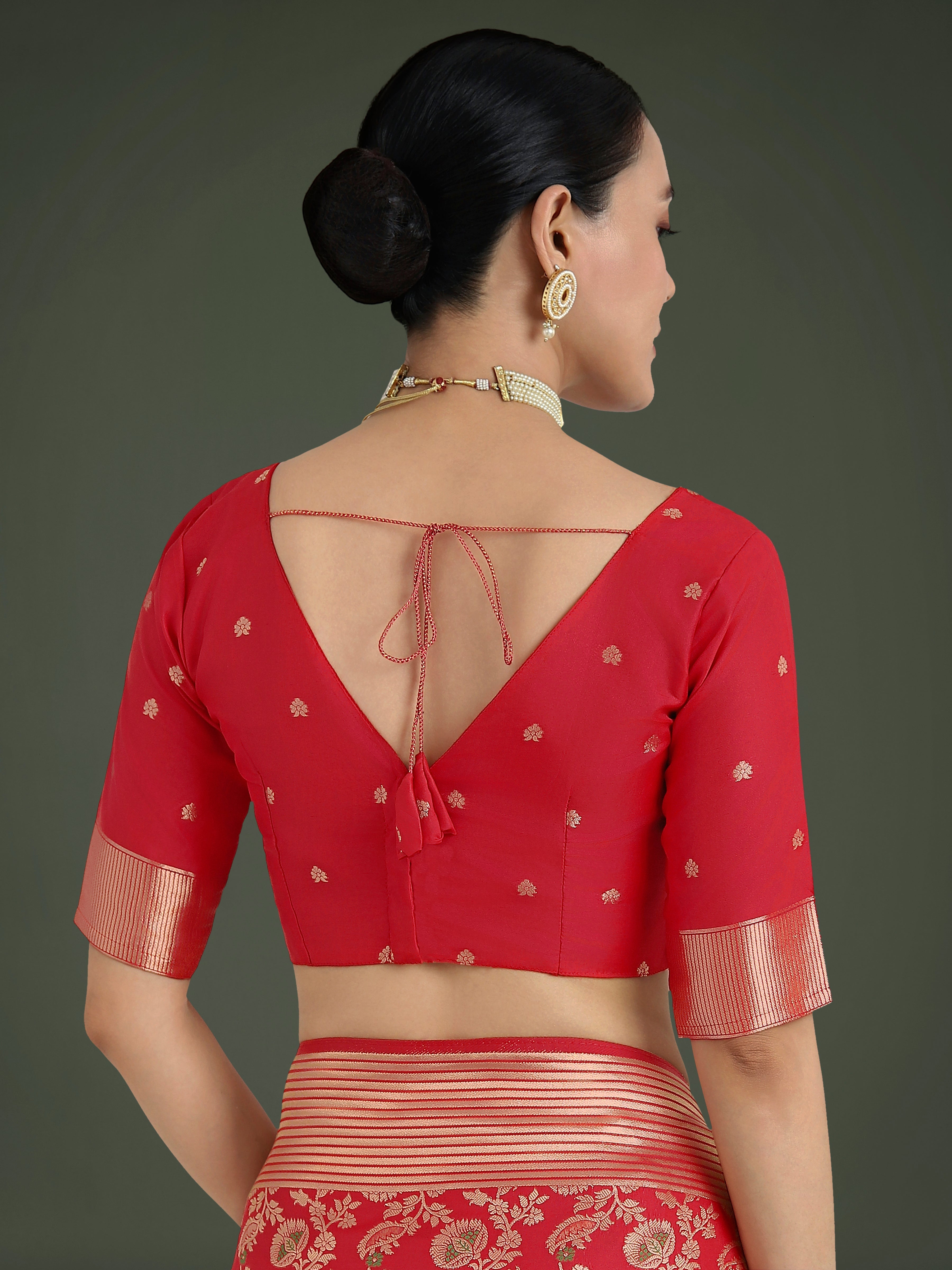 Red Banarasi Silk Zaal Woven Pattern Traditional Saree