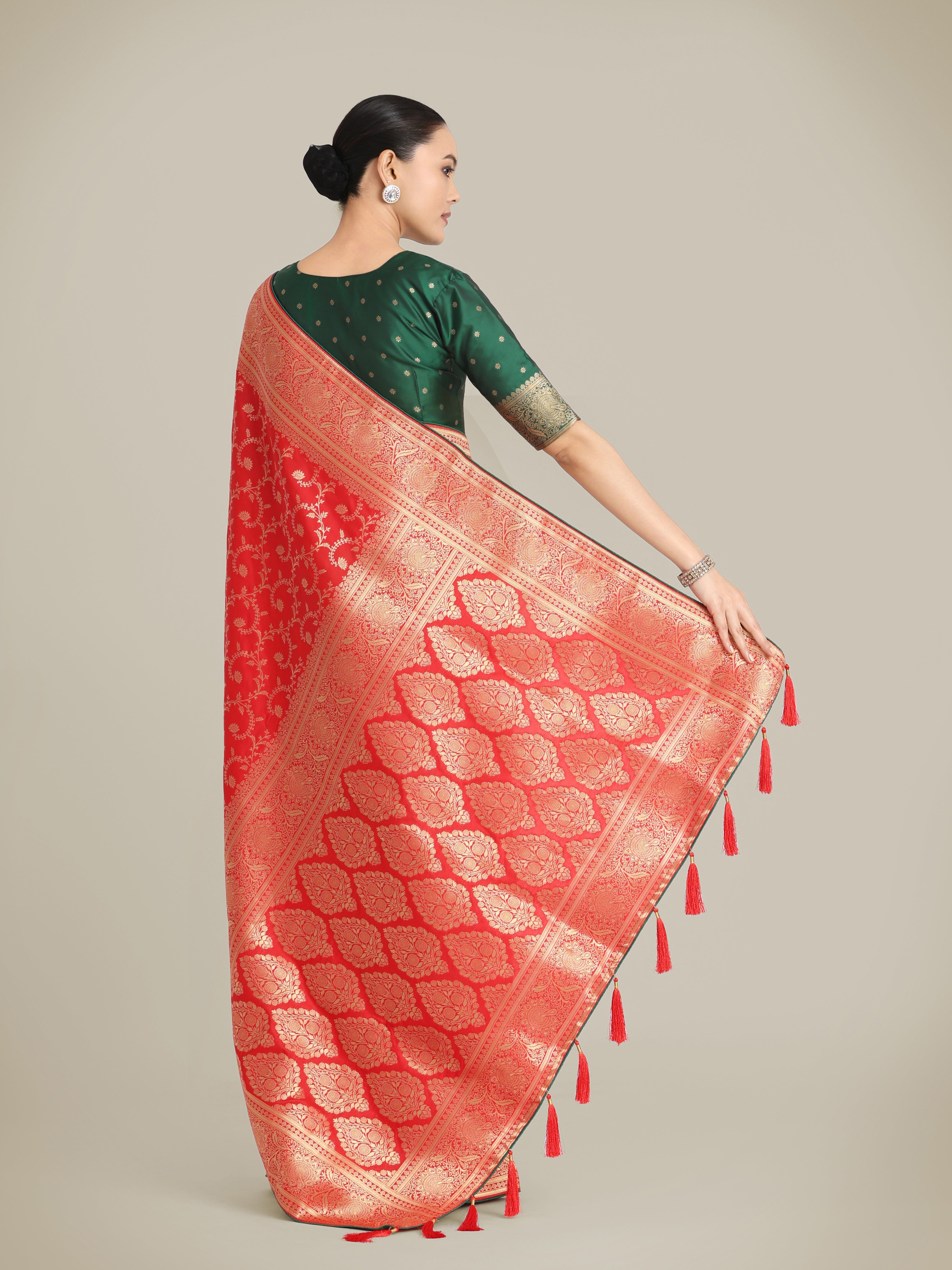 Red Banarasi Silk Zari Weaving Work Classic Saree