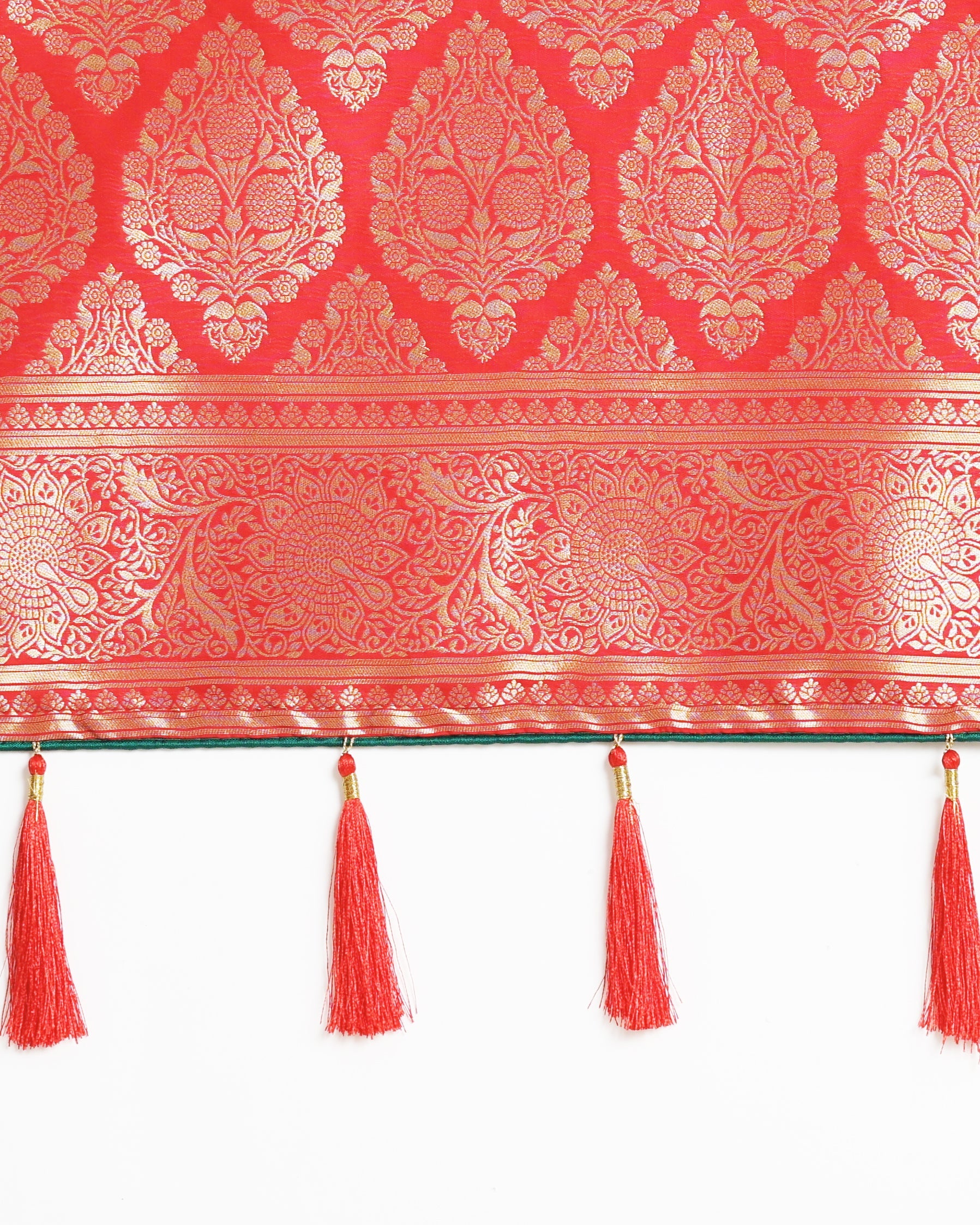 Red Banarasi Silk Zari Weaving Work Classic Saree