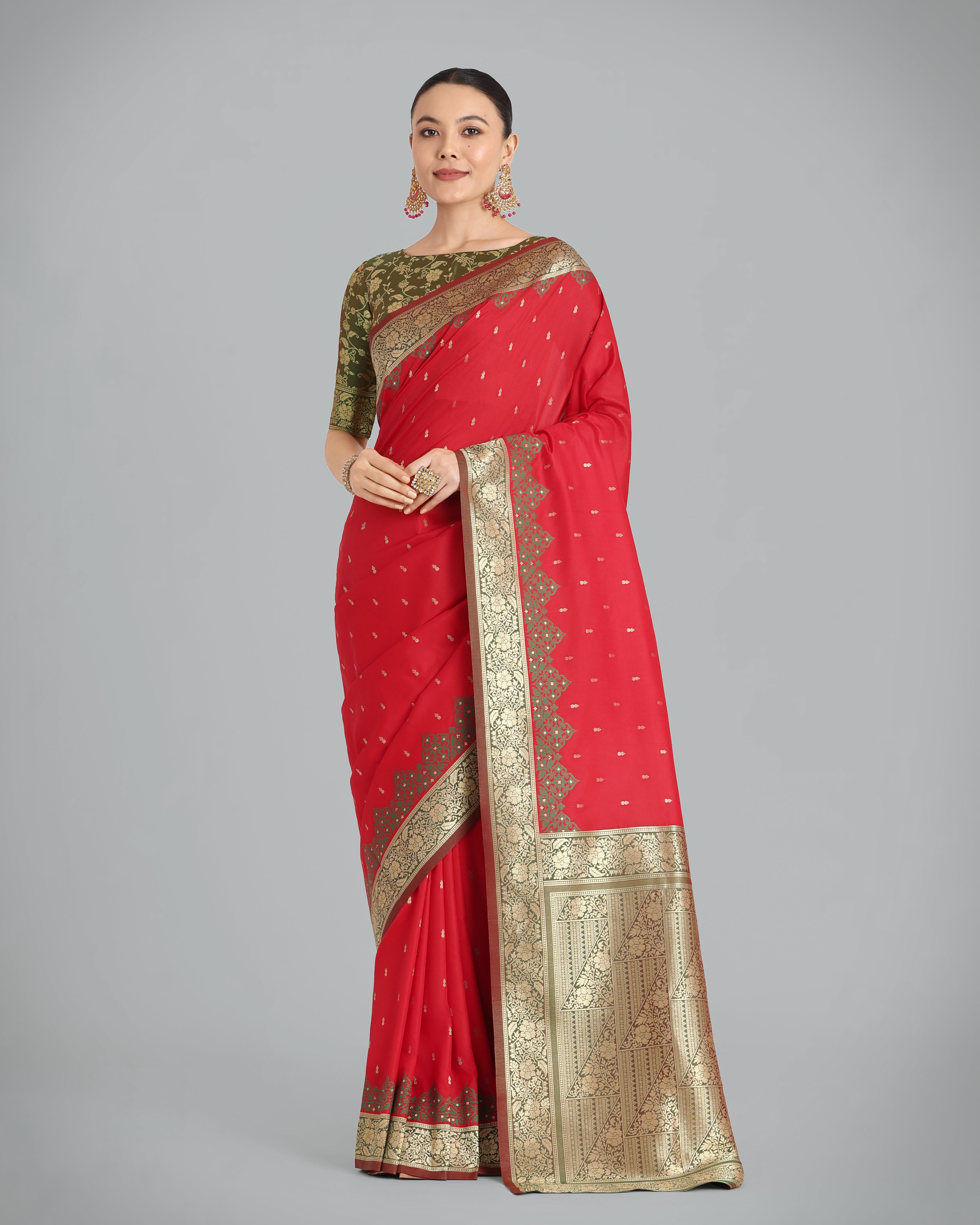 Red Banarasi Soft Silk Butti & Zari Weave Tradition Saree