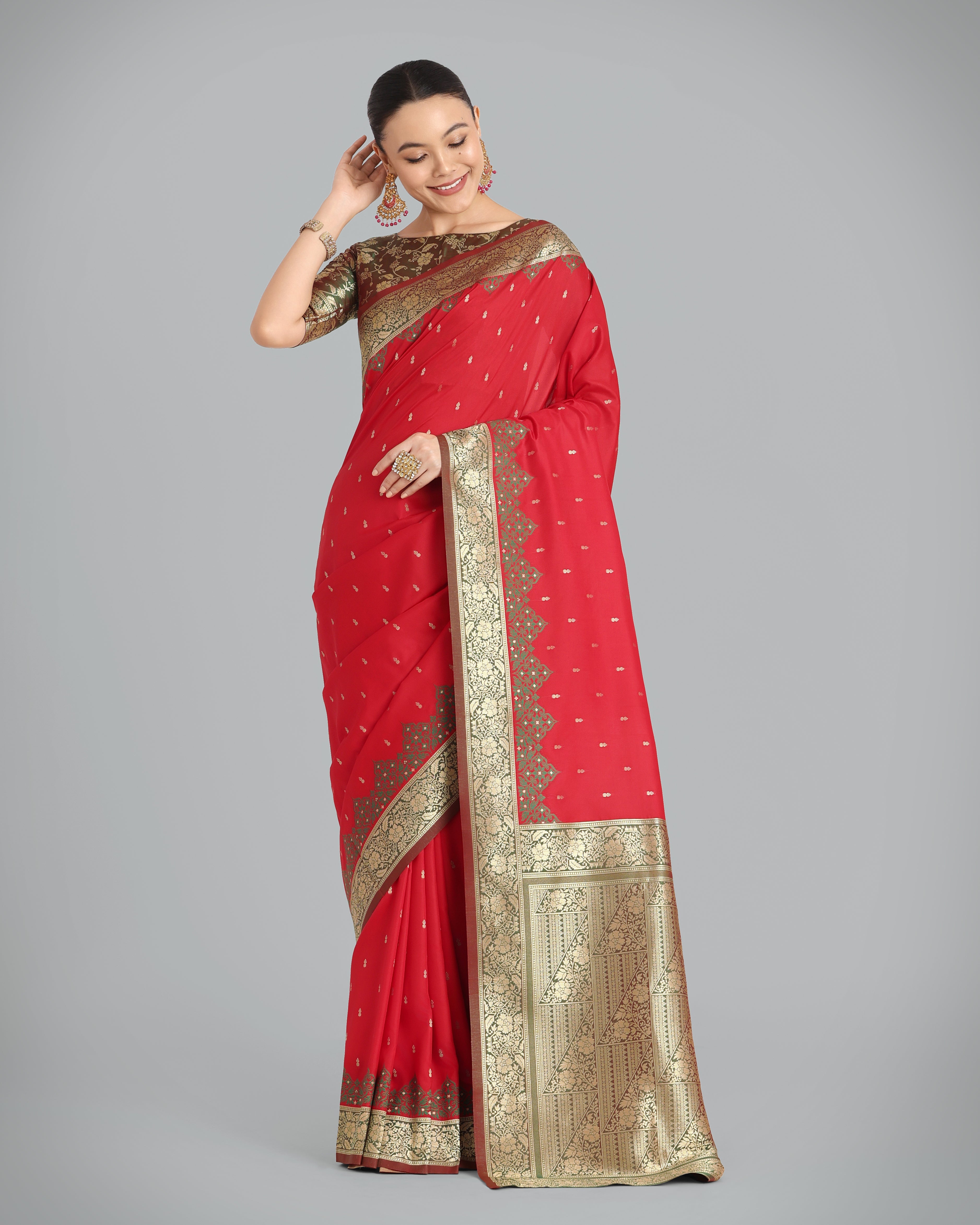 Red Banarasi Soft Silk Butti & Zari Weave Tradition Saree