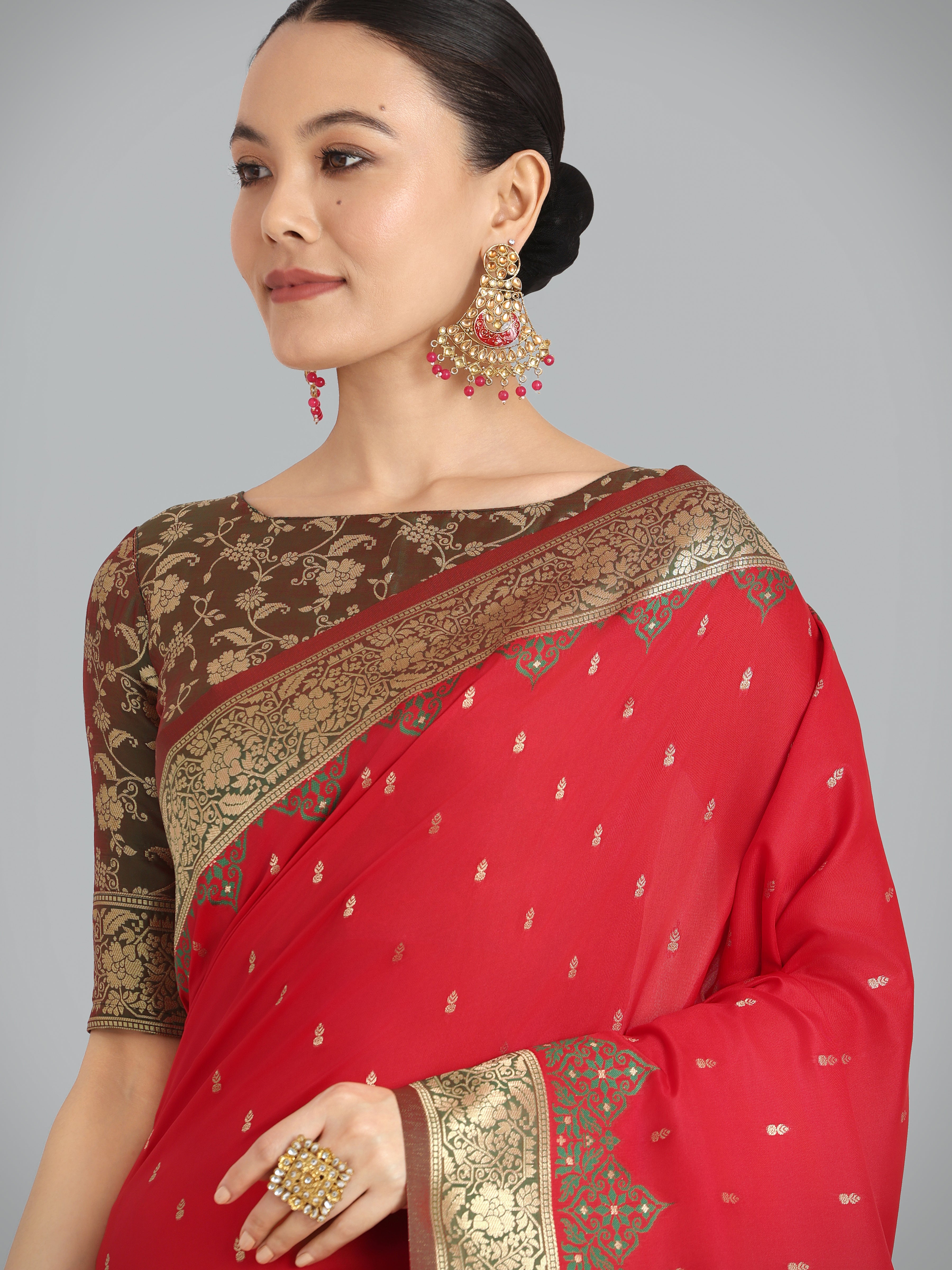 Red Banarasi Soft Silk Butti & Zari Weave Tradition Saree