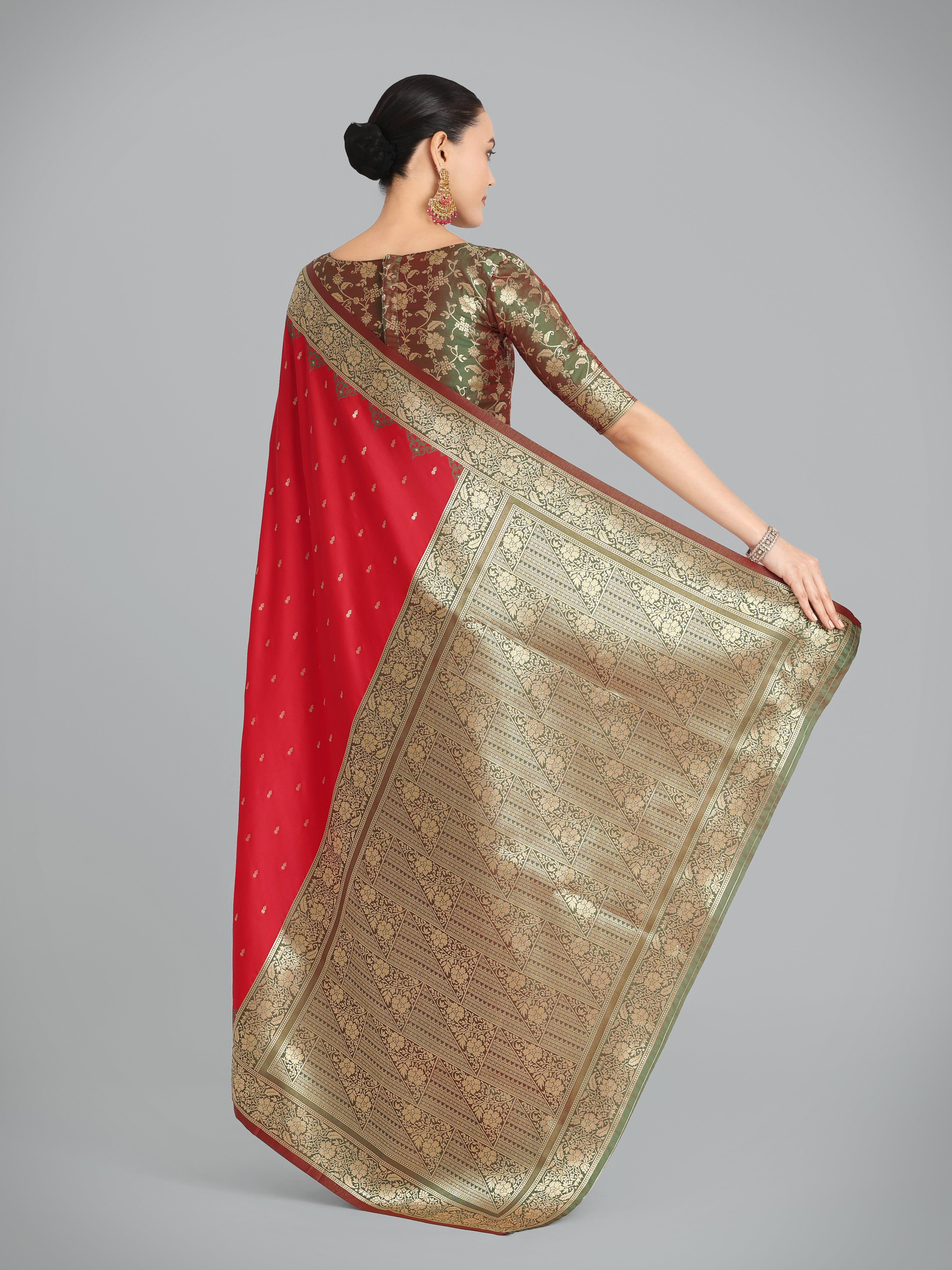 Red Banarasi Soft Silk Butti & Zari Weave Tradition Saree