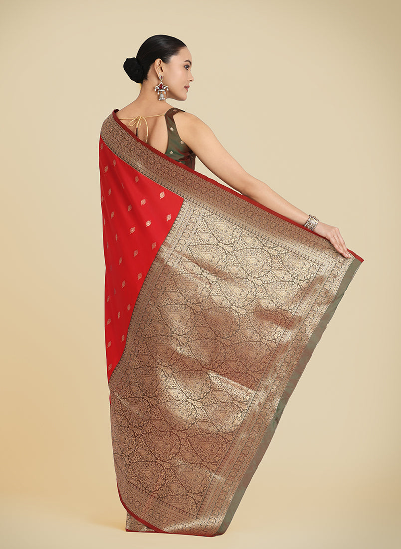 Red Banarasi Soft Silk Zari Work Trendy Saree