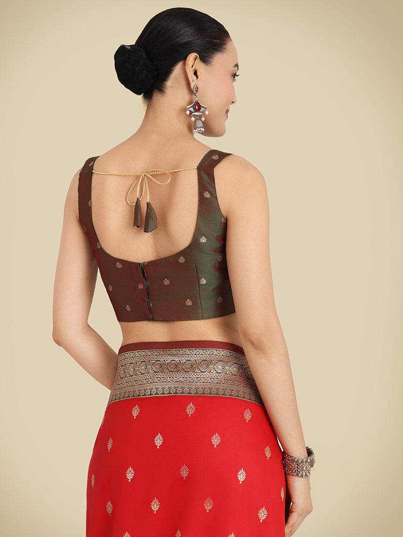 Red Banarasi Soft Silk Zari Work Trendy Saree