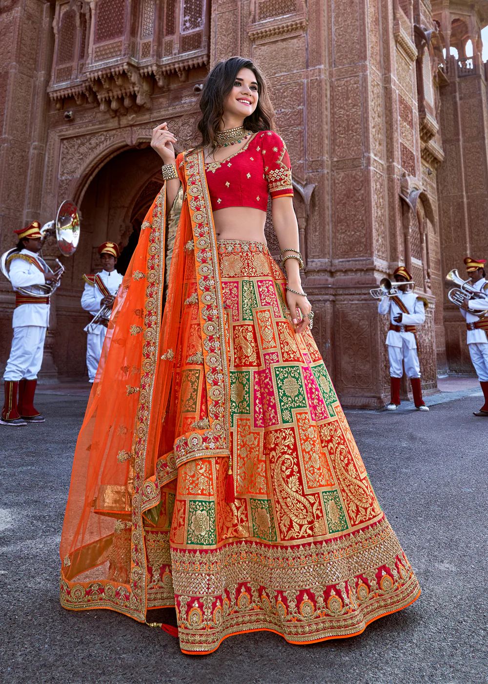 Red Color Silk Heavy Embroidered Work Wedding Lehenga