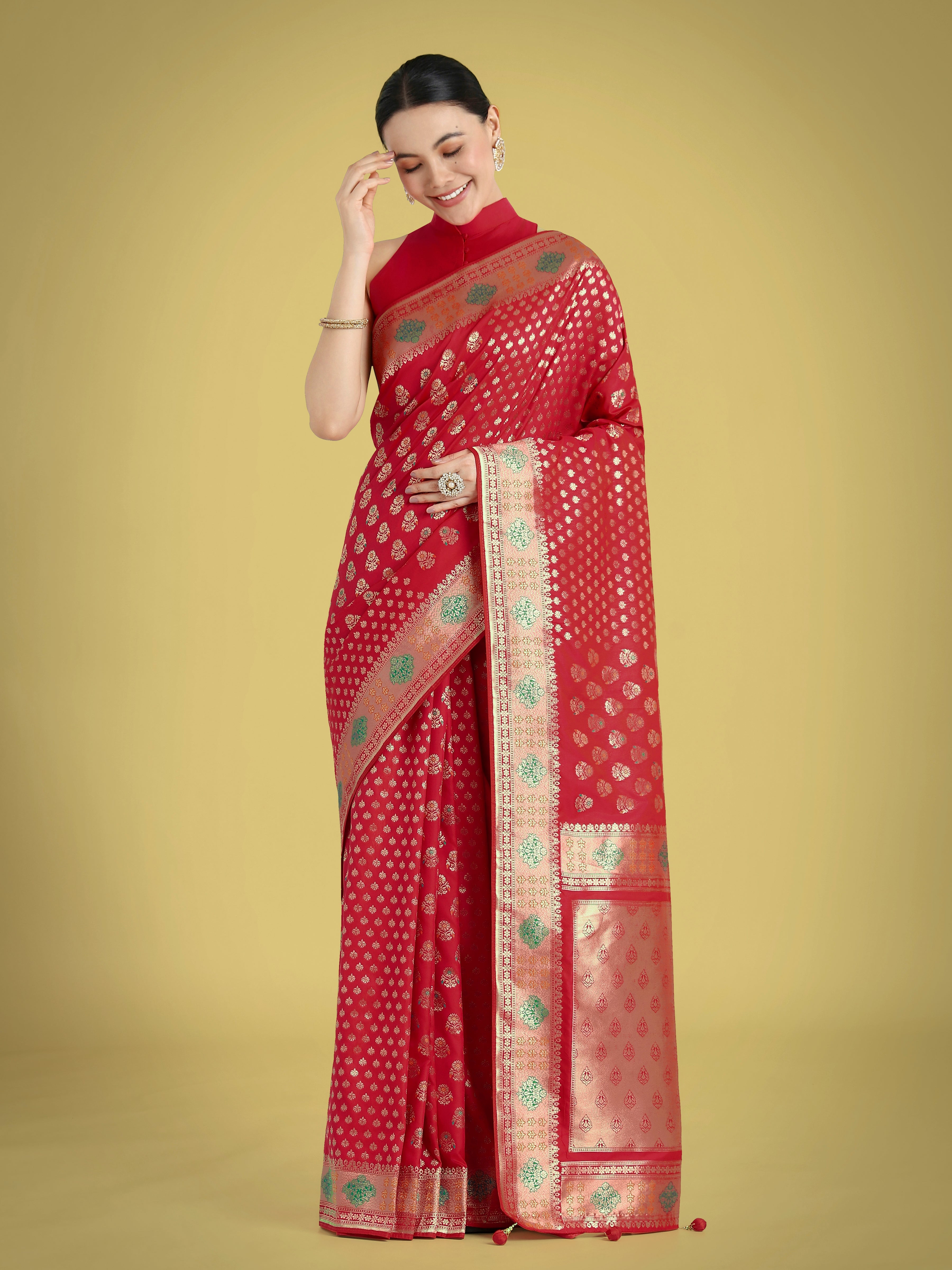 Red Colour Banarasi Silk Zari Weaving Classic Saree