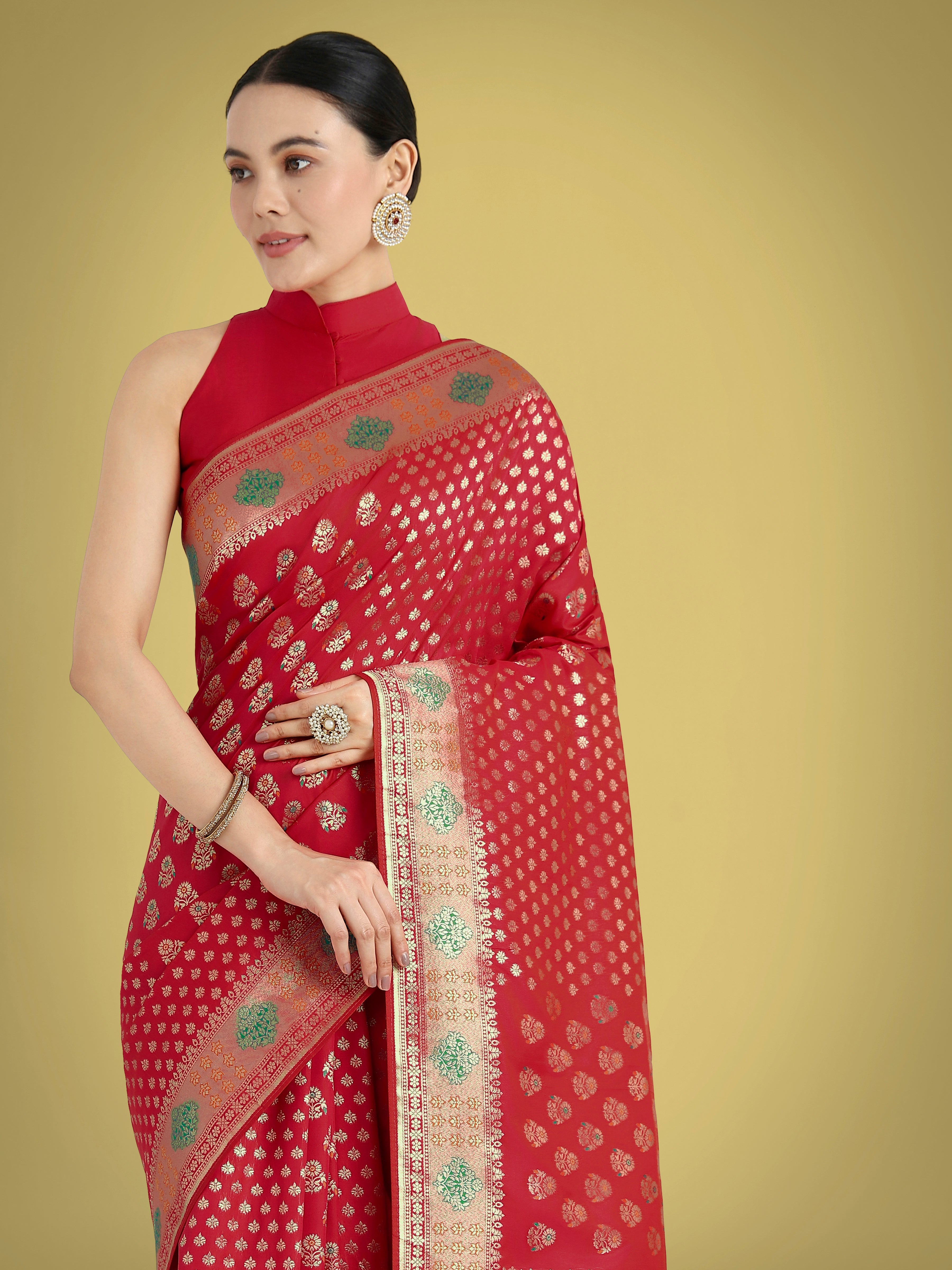 Red Colour Banarasi Silk Zari Weaving Classic Saree