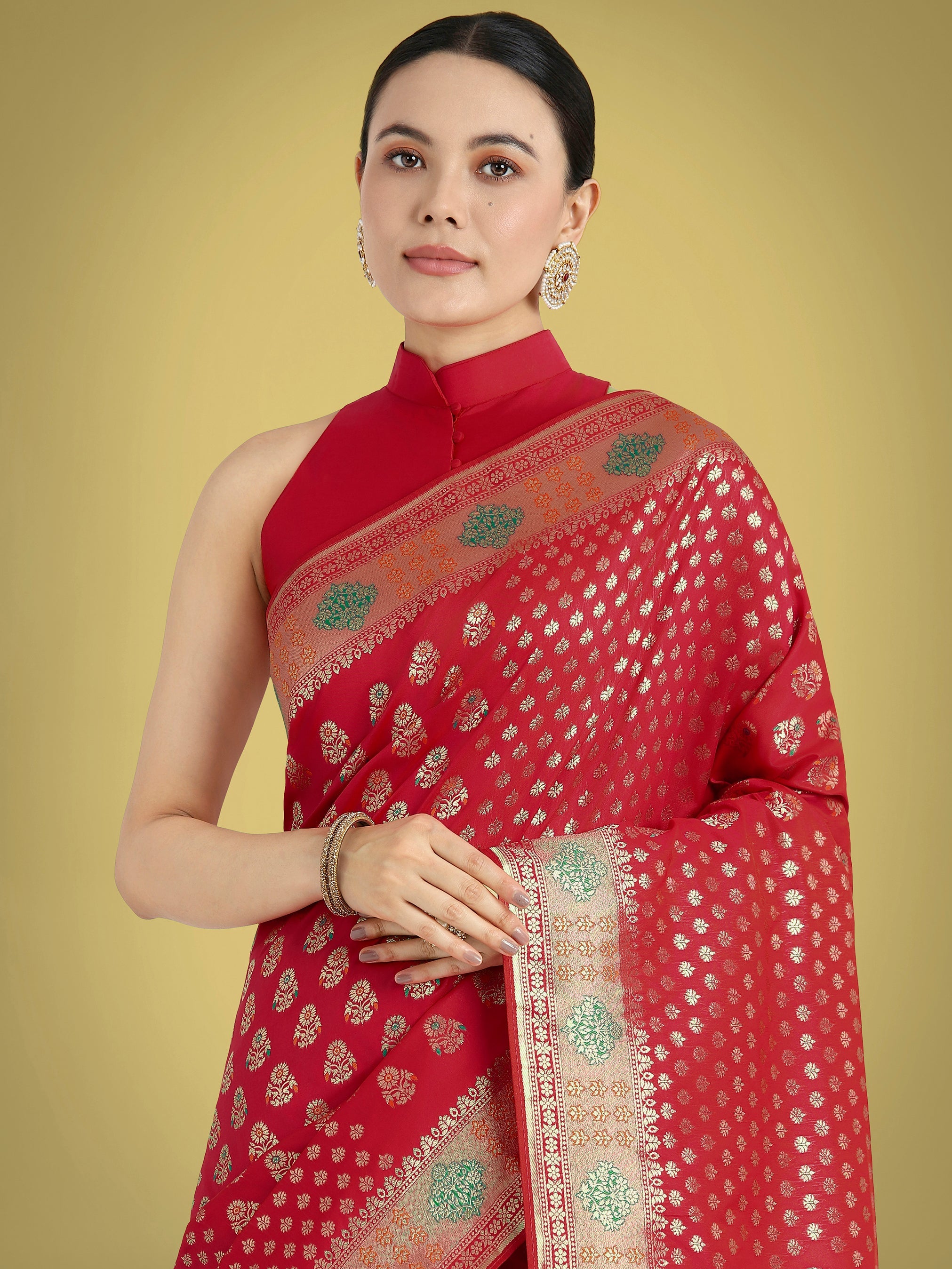 Red Colour Banarasi Silk Zari Weaving Classic Saree