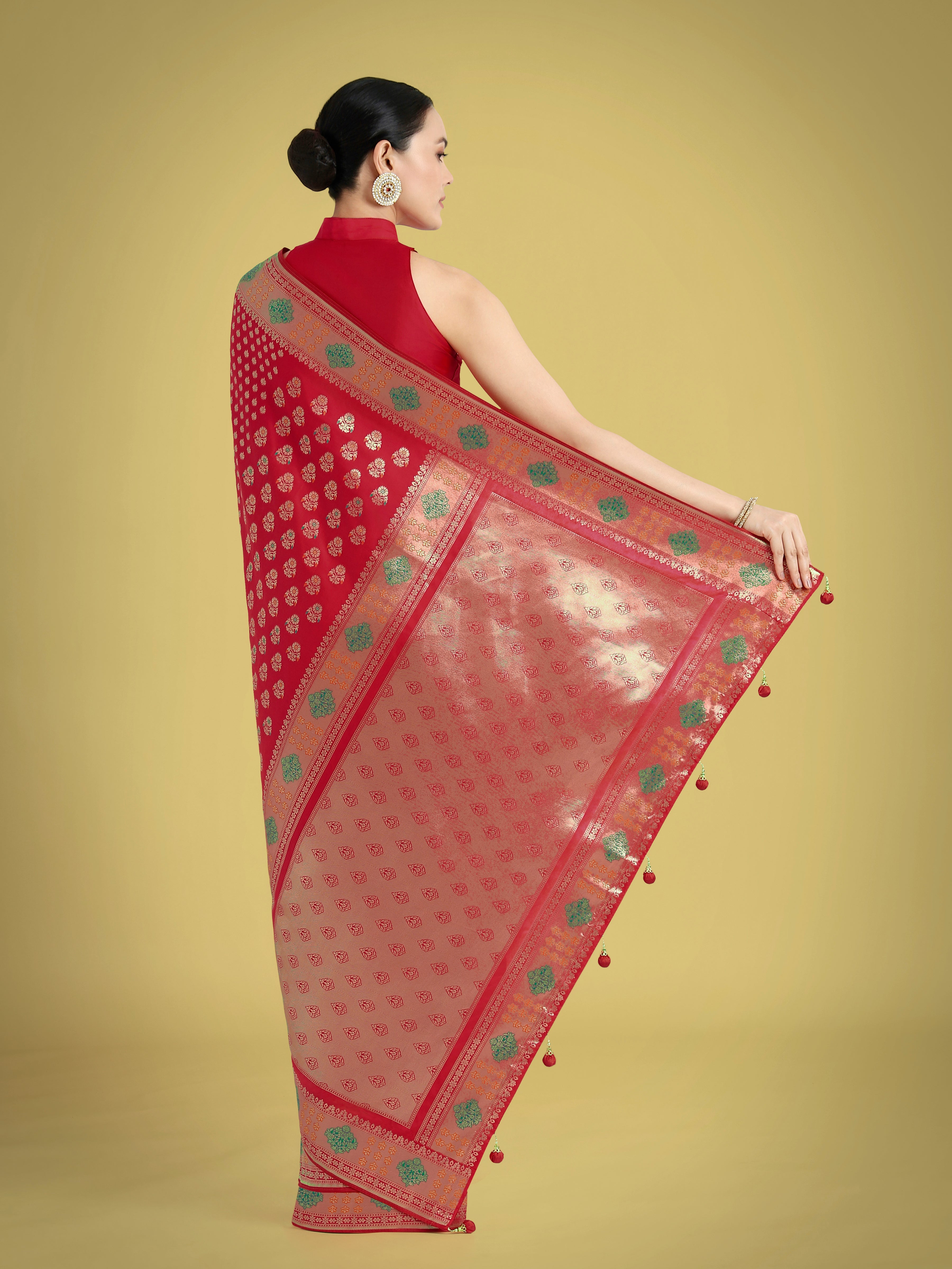 Red Colour Banarasi Silk Zari Weaving Classic Saree