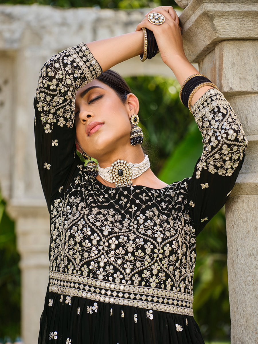 Black Georgette Sequins Work Palazzo Salwar Suit