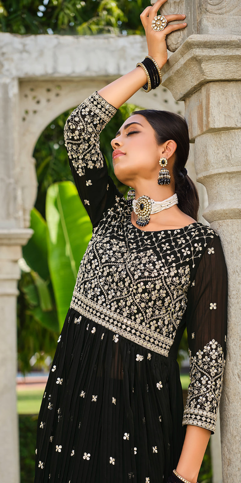 Black Georgette Sequins Work Palazzo Salwar Suit