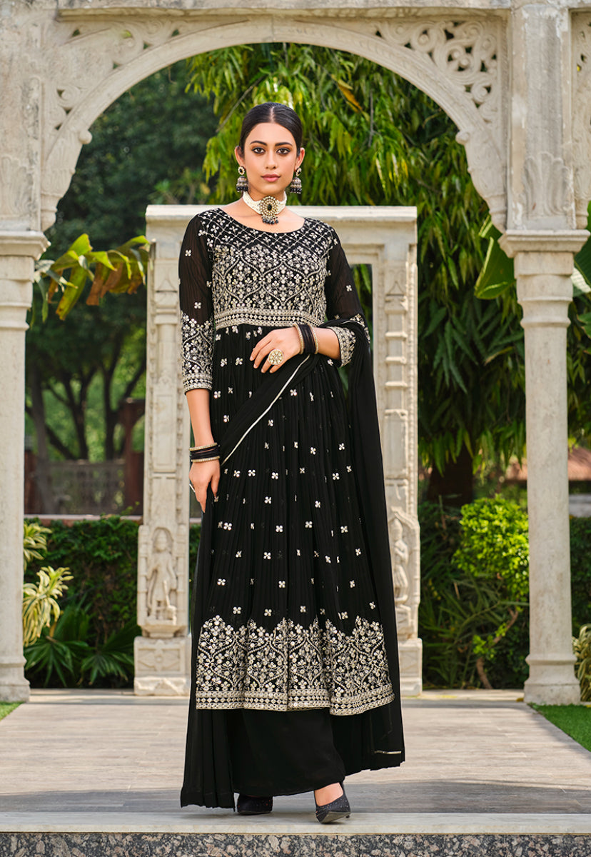 Black Georgette Sequins Work Palazzo Salwar Suit