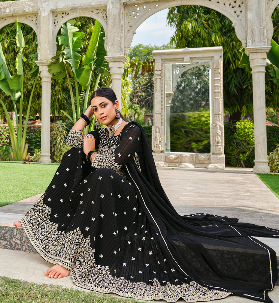 Black Georgette Sequins Work Palazzo Salwar Suit