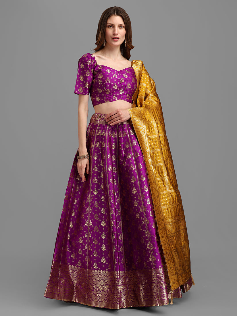 Purple Jacquard Zari Woven Lehenga Choli With Banarasi Dupatta