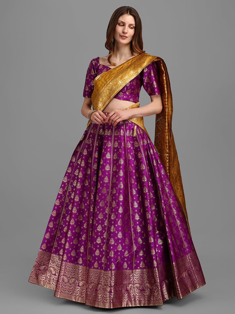 Purple Jacquard Zari Woven Lehenga Choli With Banarasi Dupatta
