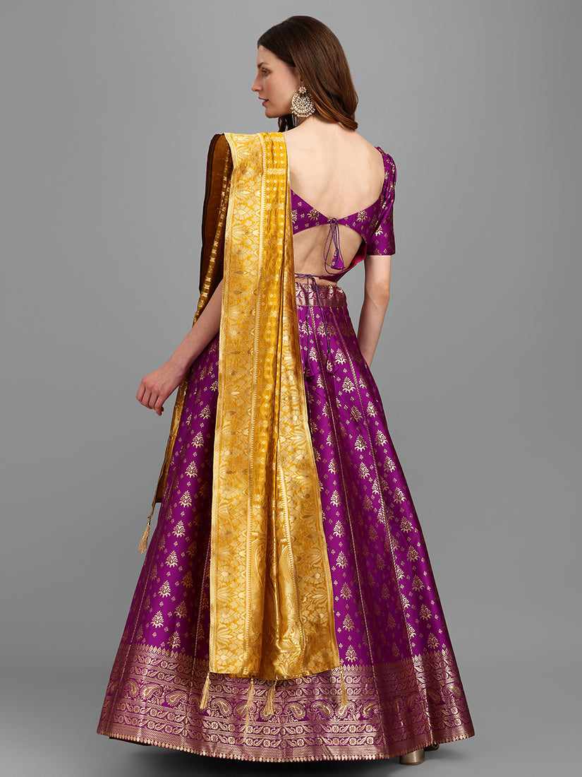 Purple Jacquard Zari Woven Lehenga Choli With Banarasi Dupatta