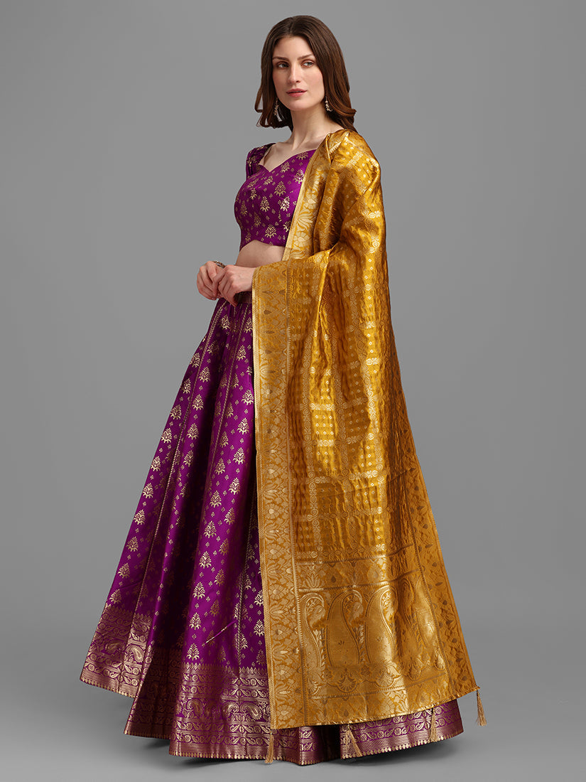 Purple Jacquard Zari Woven Lehenga Choli With Banarasi Dupatta