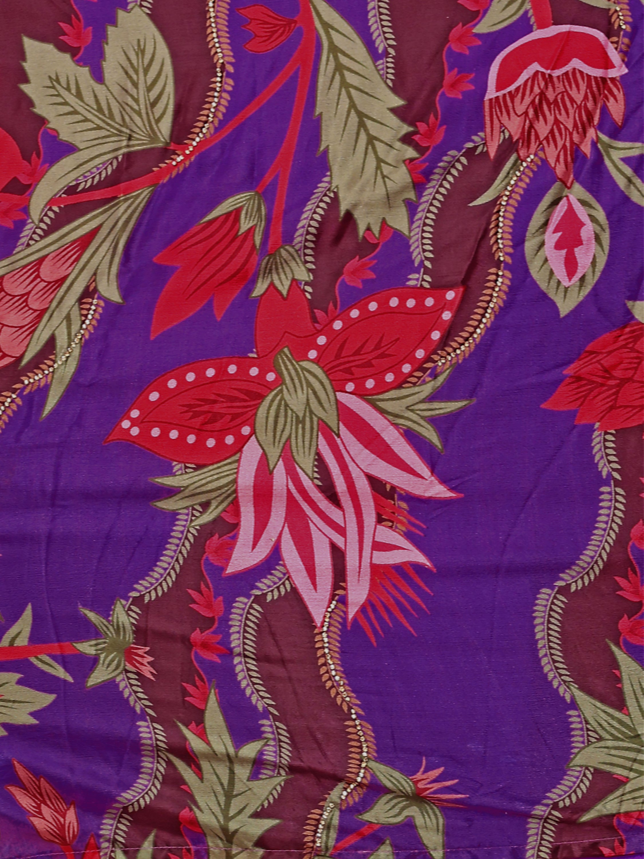 Dark Purple Printed Chinon Lehenga with Sequin Glam