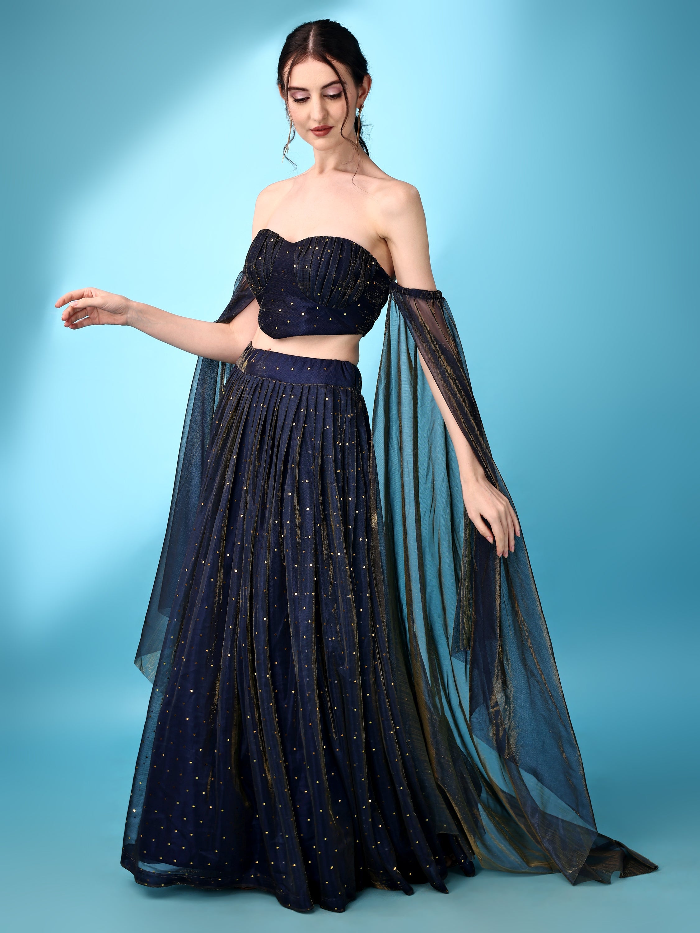 Navy Blue Sequin Starlit Lycra Lehenga Choli