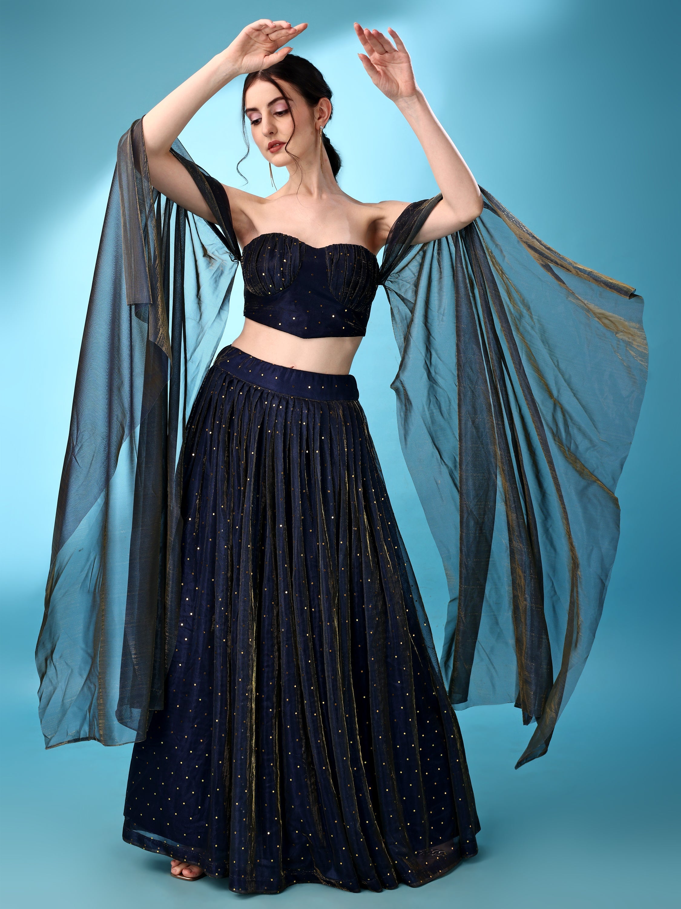 Navy Blue Sequin Starlit Lycra Lehenga Choli