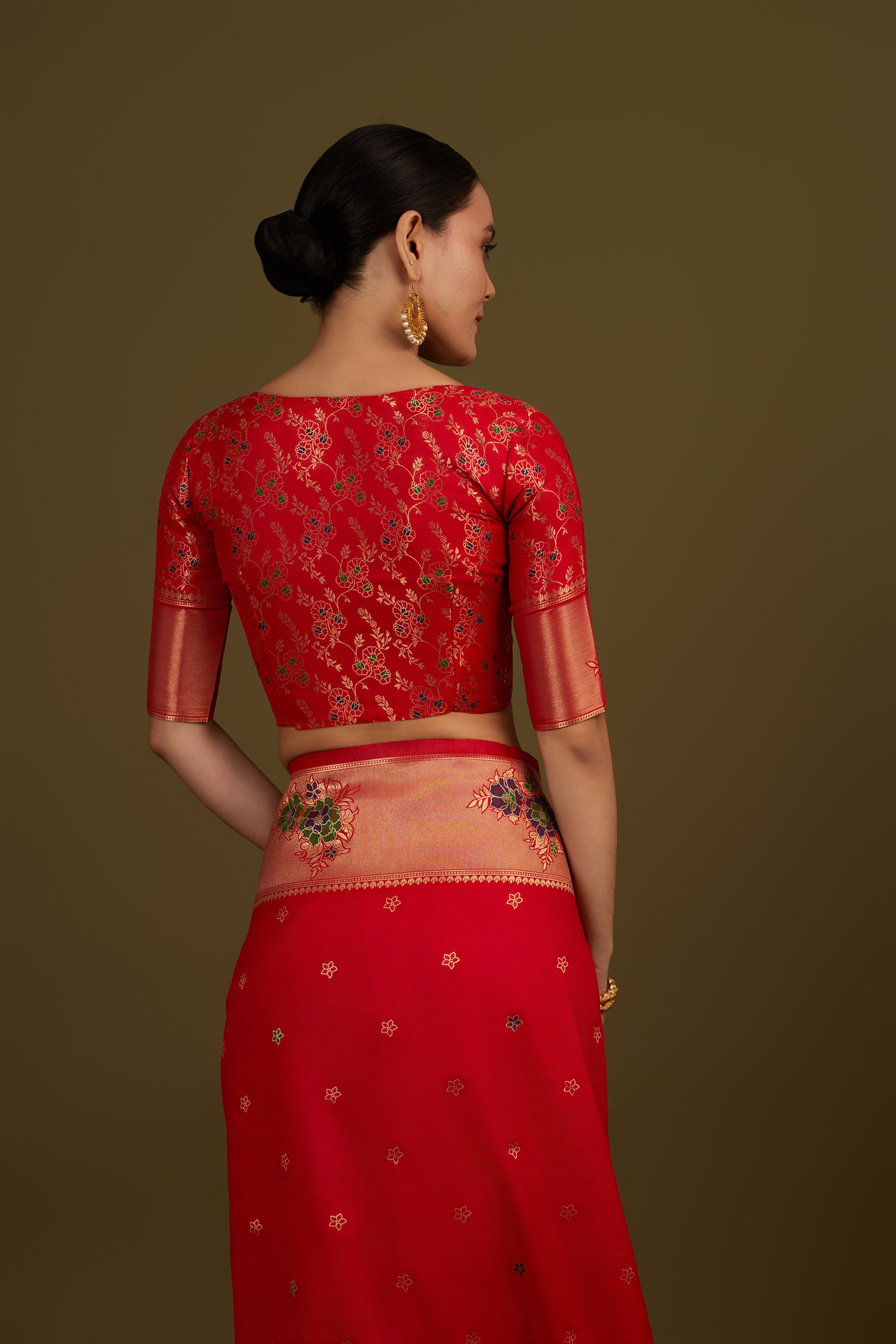 Red Silk Blend Zari Woven Classic Saree