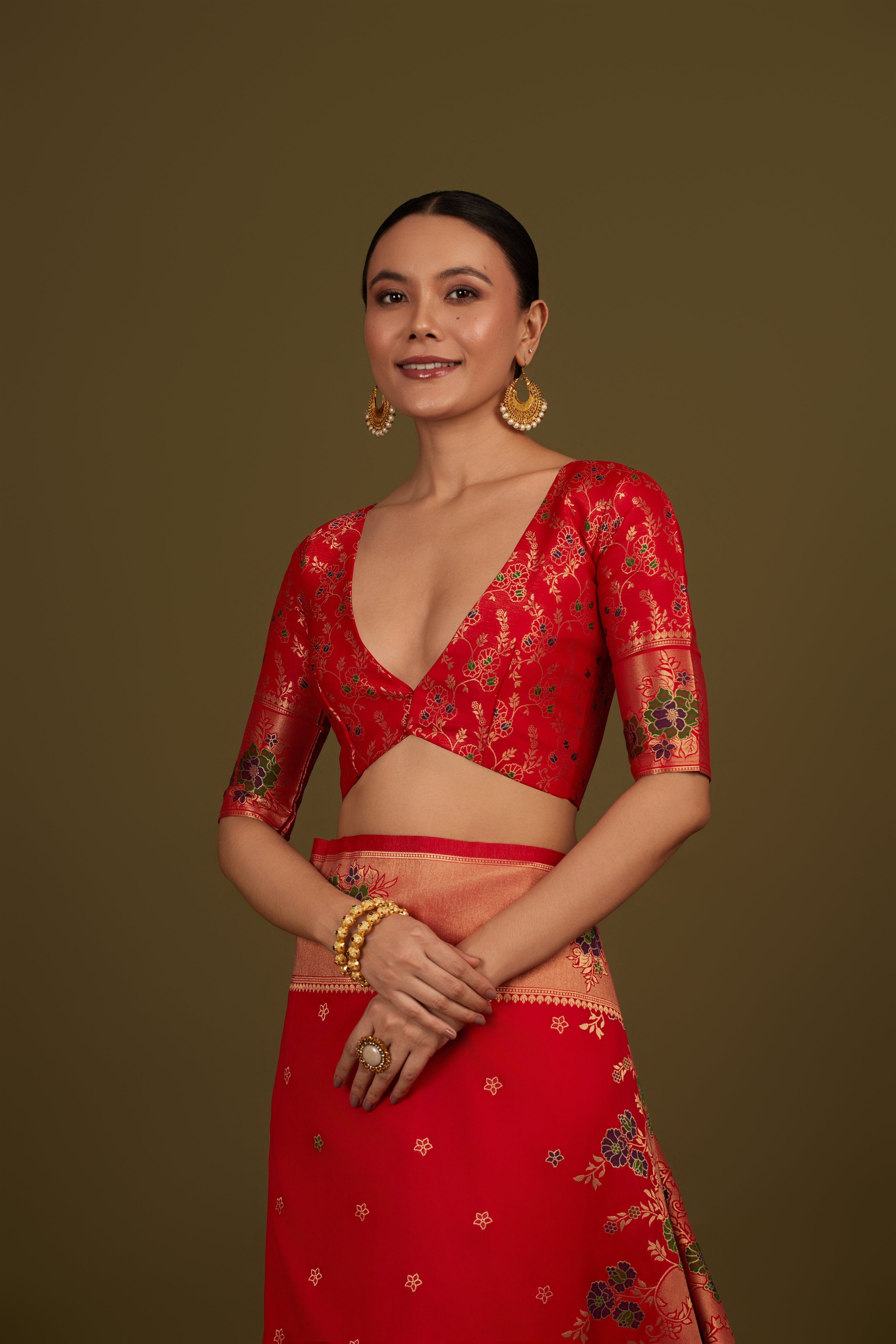 Red Silk Blend Zari Woven Classic Saree
