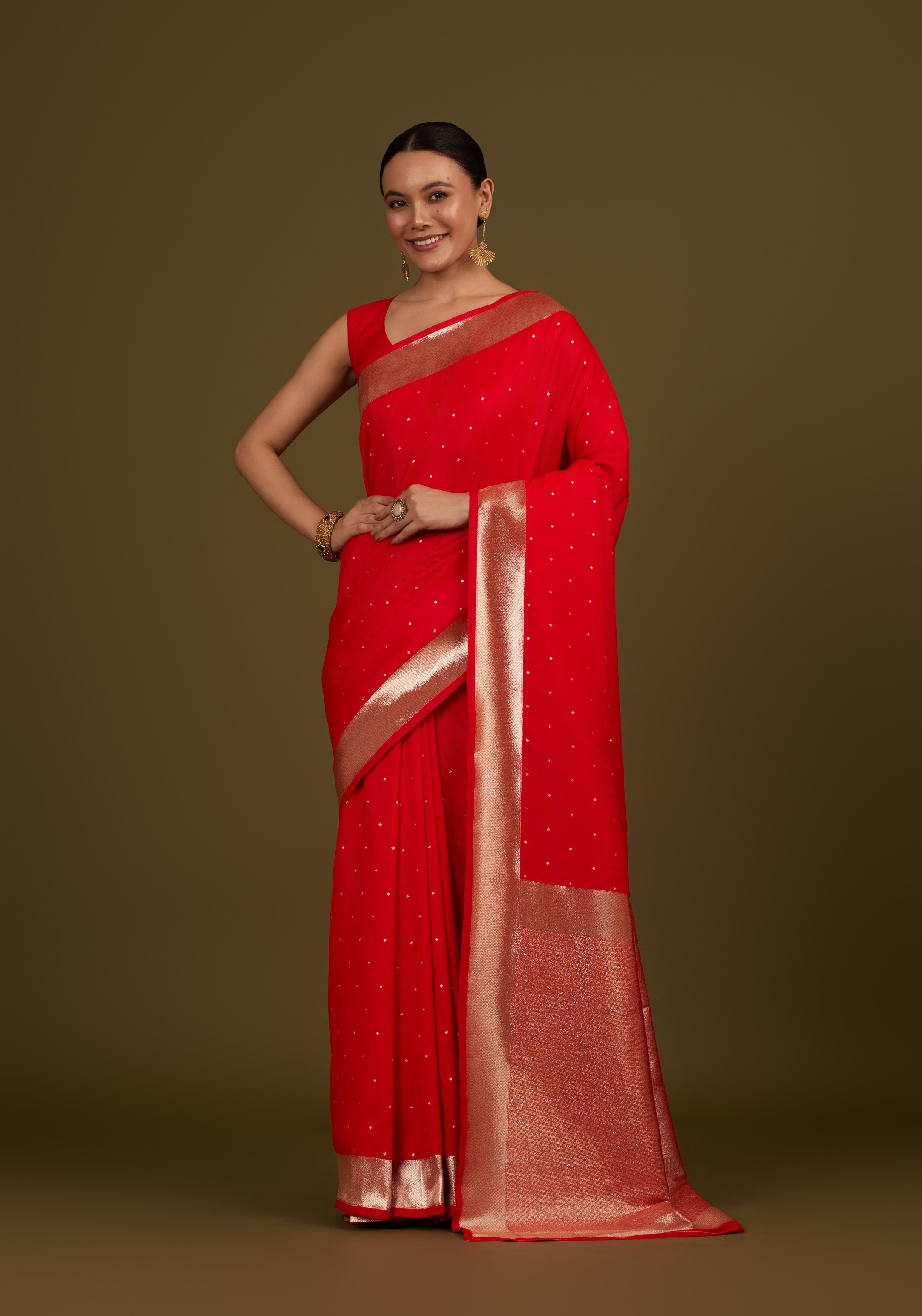 Red Banarasi Silk Zari Weaving Work Elegant Saree