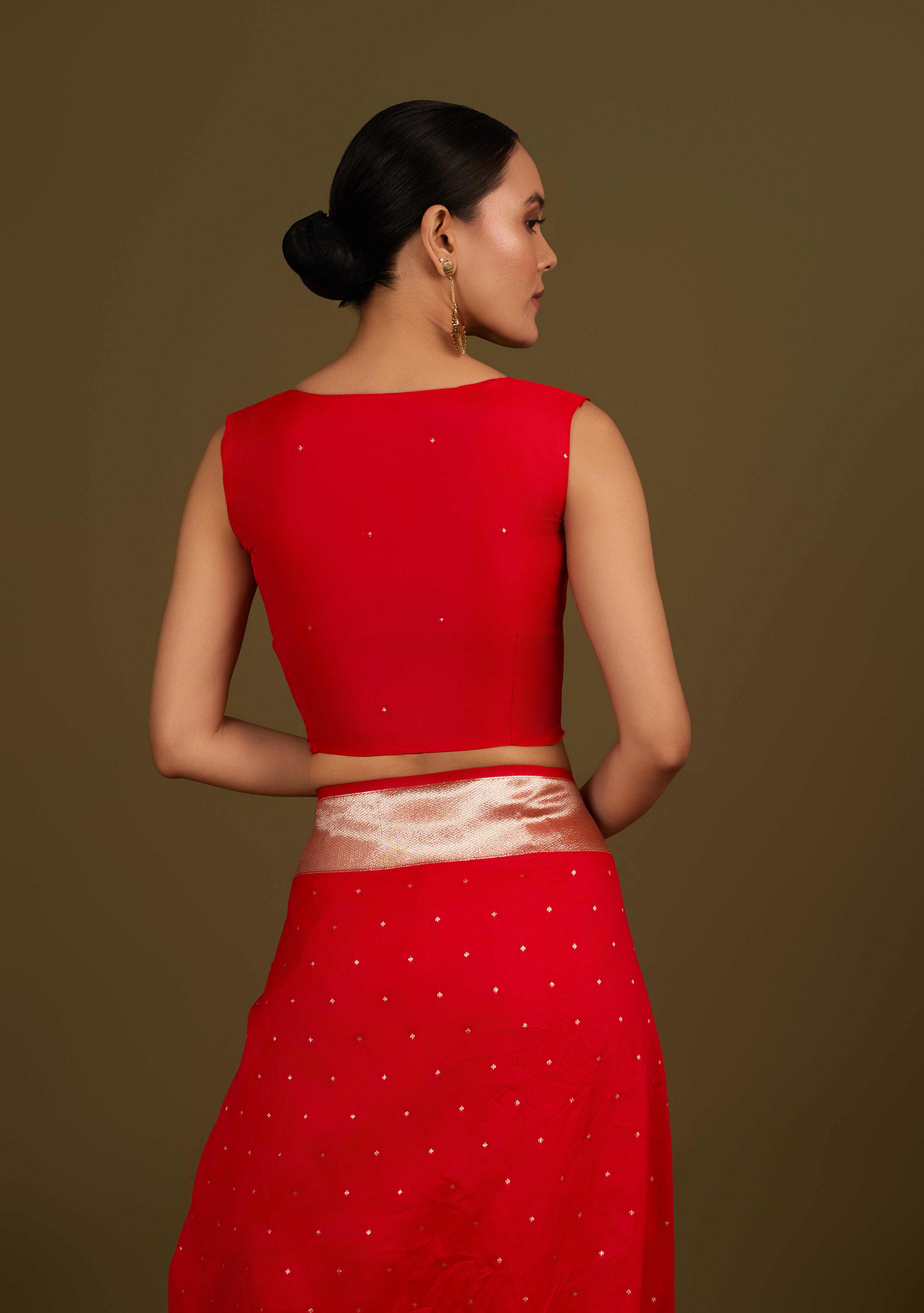 Red Banarasi Silk Zari Weaving Work Elegant Saree