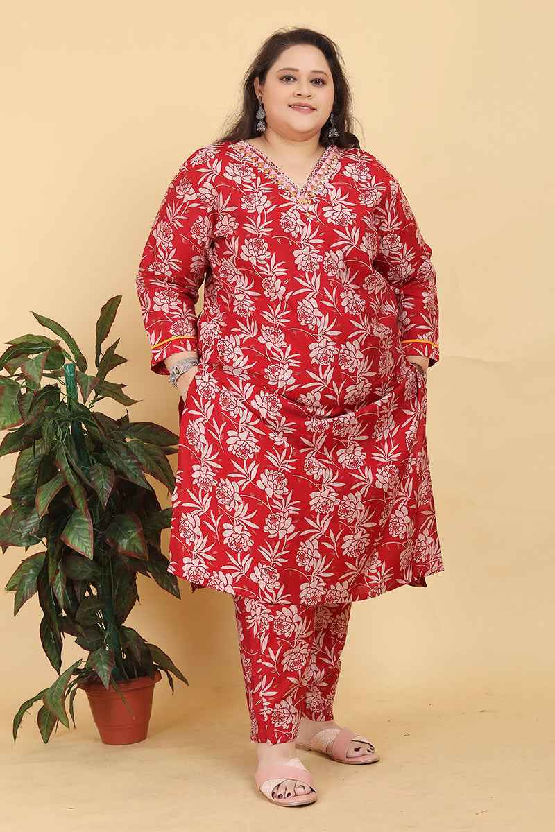Red Lichi Viscose Handwork Classic Salwar Suit