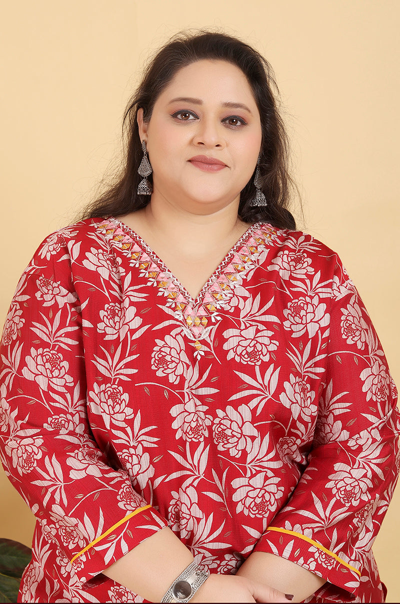 Red Lichi Viscose Handwork Classic Salwar Suit