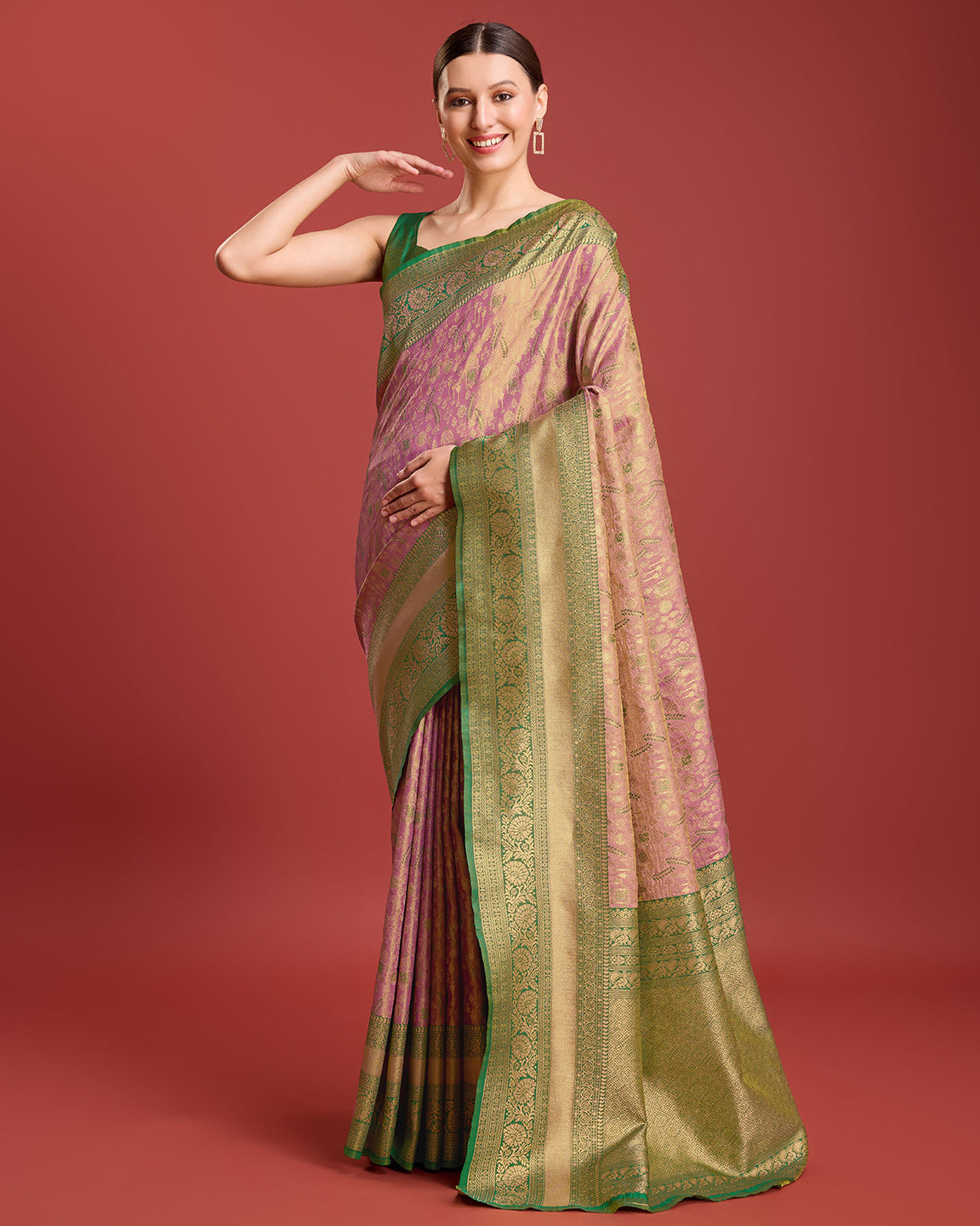 Rose Pink Banarasi Tissue Silk Zari Woven Traditional Saree