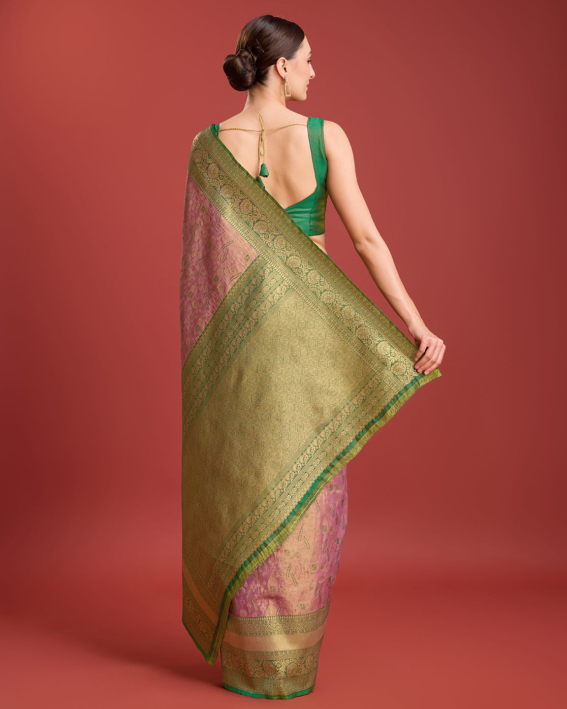 Rose Pink Banarasi Tissue Silk Zari Woven Traditional Saree