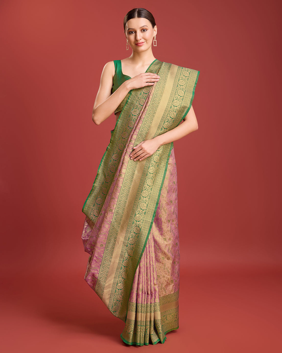 Rose Pink Banarasi Tissue Silk Zari Woven Traditional Saree